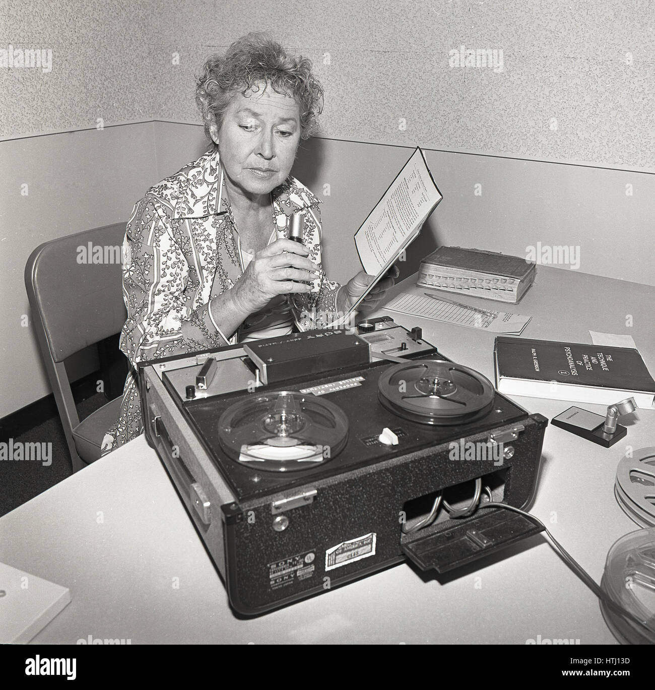 1960s, historical, magnetic sound recording, a lady sitting in booth  recording her voice onto a reel-to-reel audio tape recorder, USA Stock  Photo - Alamy