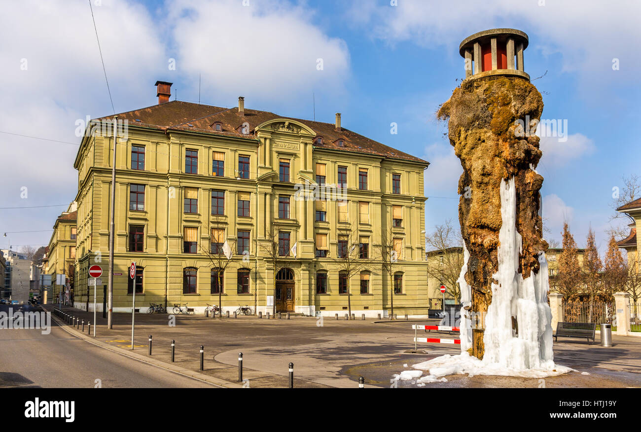 Frozen Meret Oppenheim Fountain in Bern, Switzerland Stock Photo