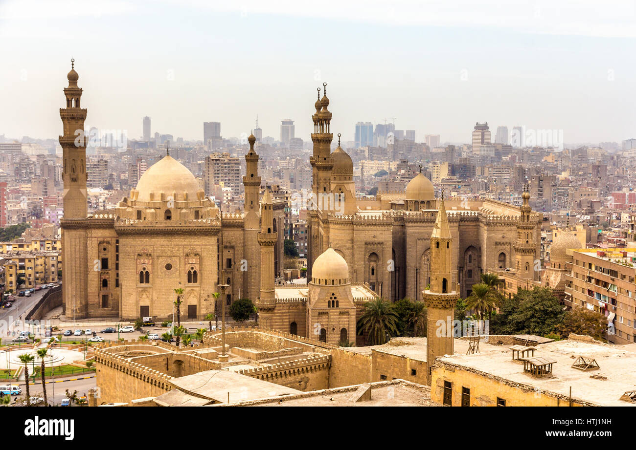 View of the Mosques of Sultan Hassan and Al-Rifai in Cairo - Egypt Stock Photo