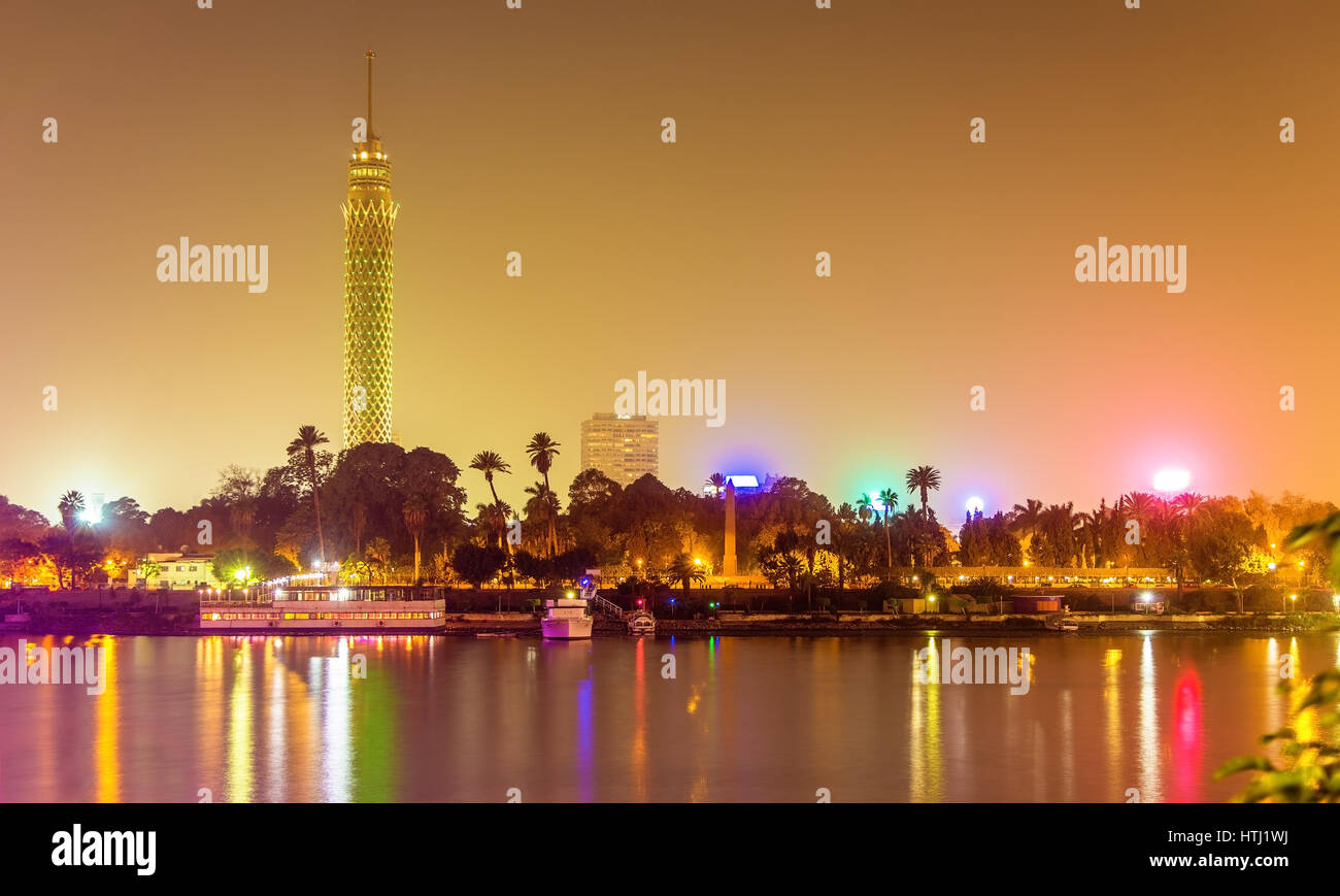 View of the Cairo tower in the evening - Egypt Stock Photo