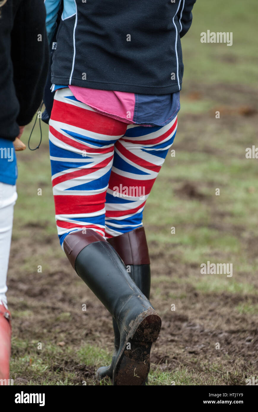 A Girl Wearing Union Flag Designed Tight Trousers Or Jodhpurs Stock Image A Girl Wearing Union Flag Designed Tight Trousers Or Jodhpurs Stock Image