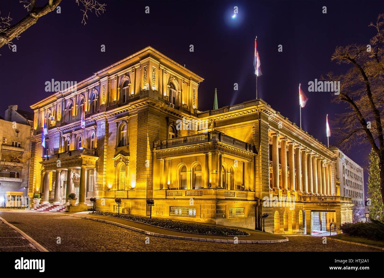 Office of the President of Serbia at night in Belgrade Stock Photo