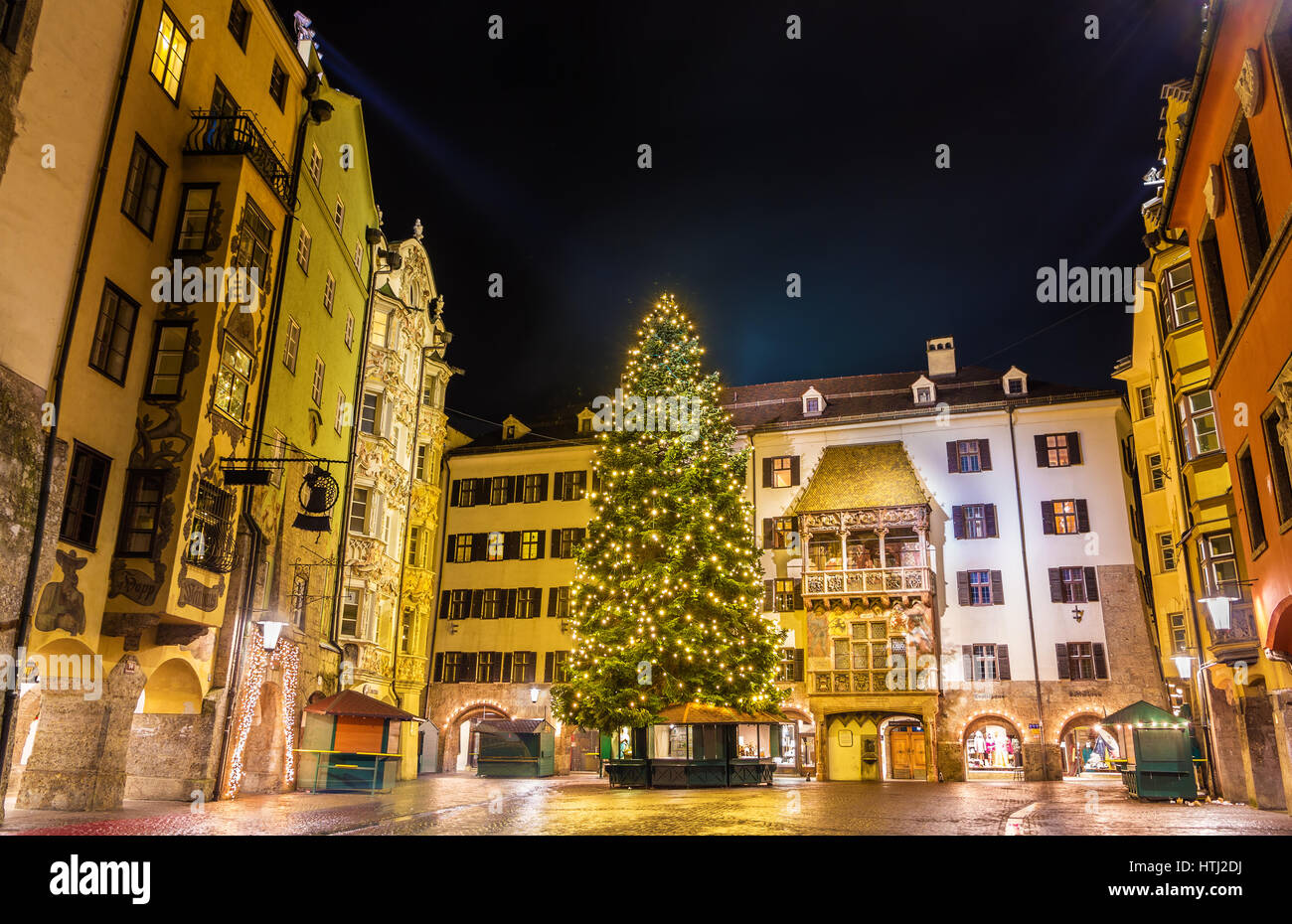 Christmas tree in the city centre of Innsbruck - Austria Stock Photo