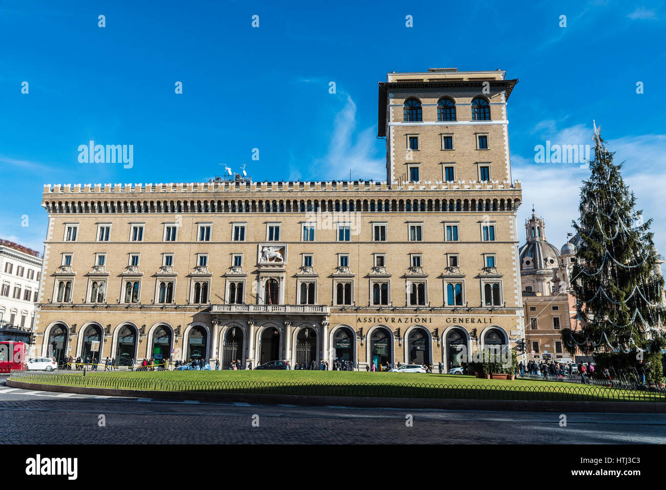 Rome, Italy - December 31, 2016: View of the historic town of Rome with a spruce decorated with Christmas motifs, Italy Stock Photo