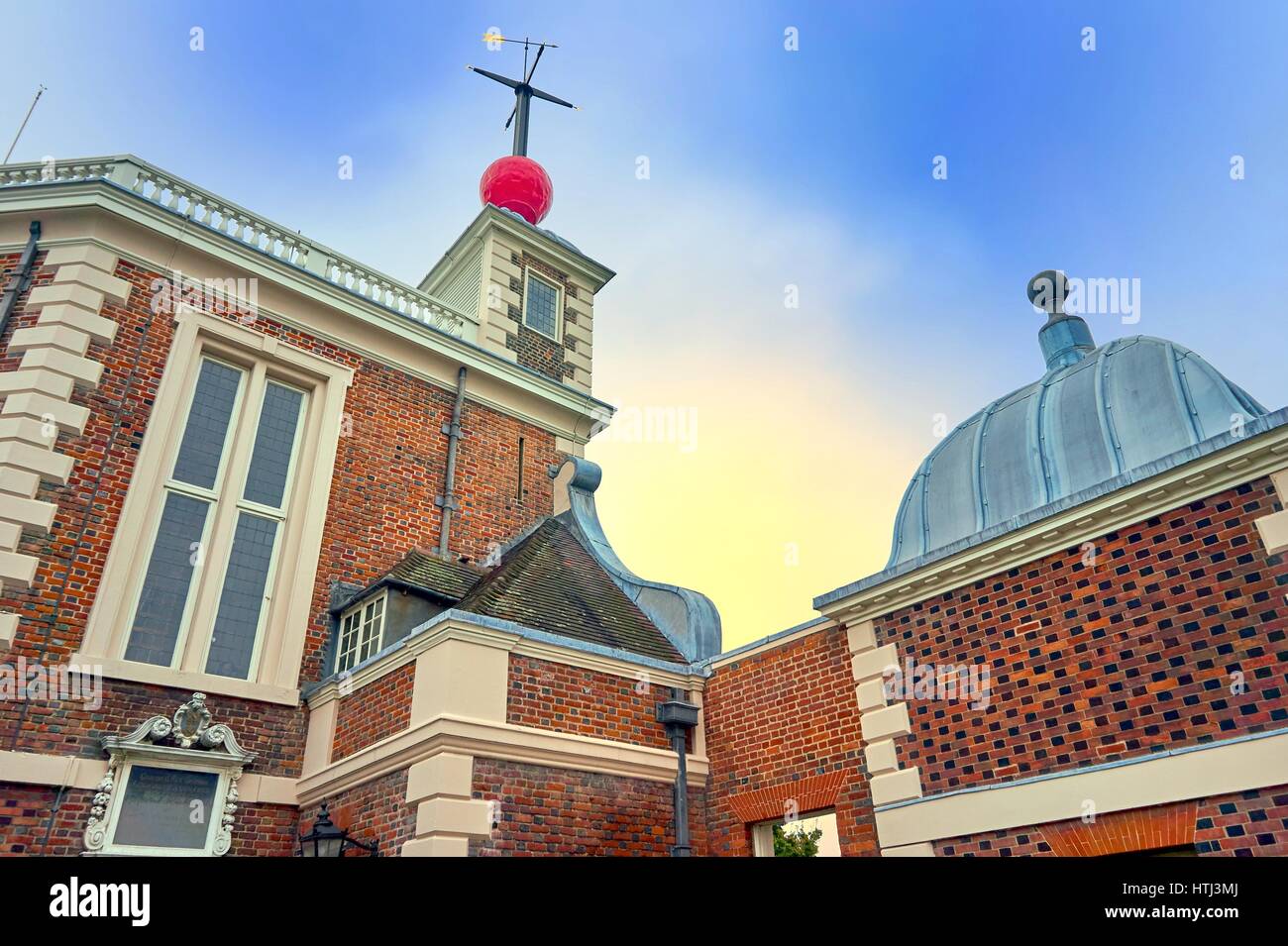 Greenwich, London, UK - October 30 2016: Flamsteed House with the famous red Time Ball at the Royal Observatory in Greenwich Stock Photo