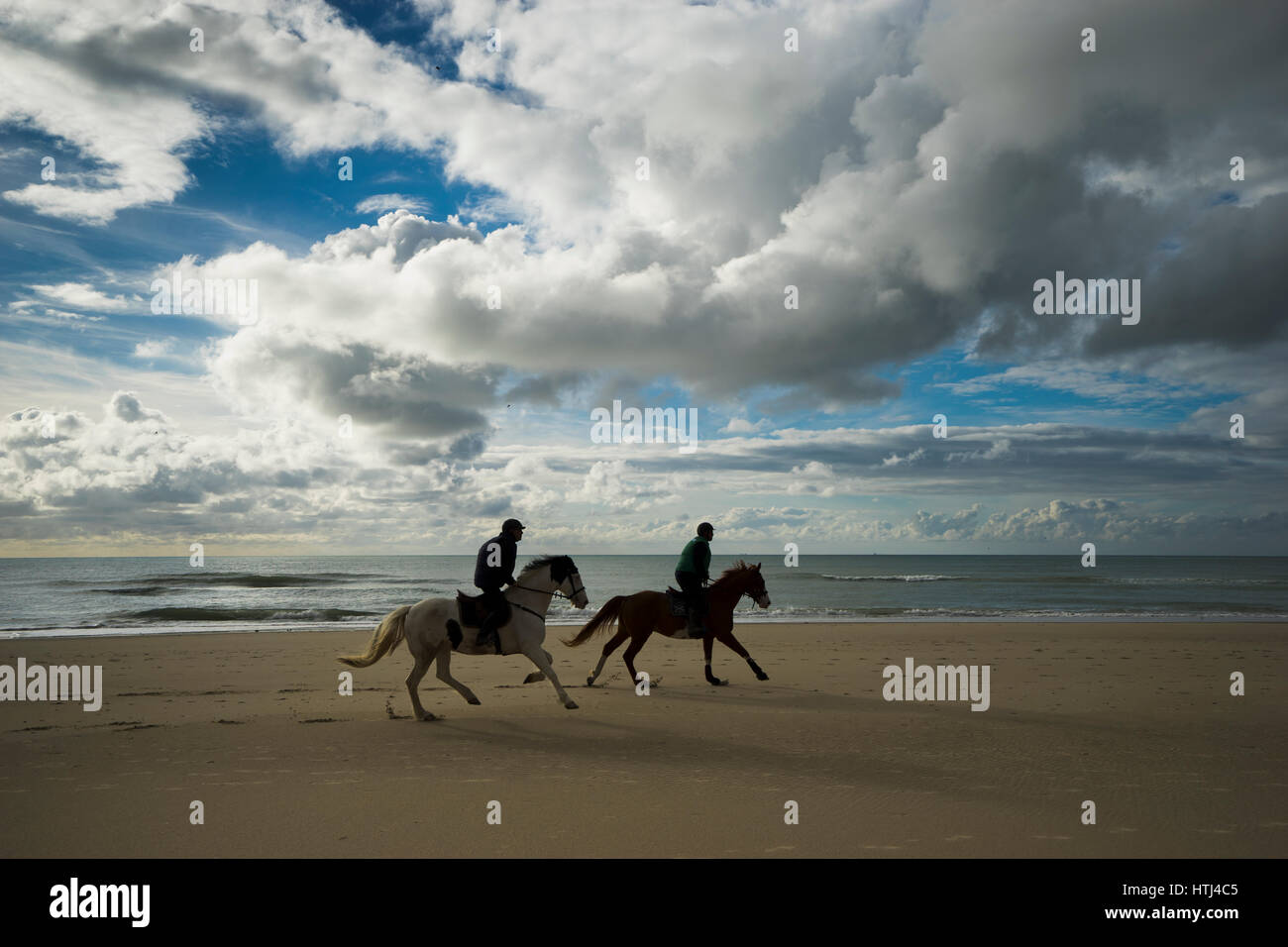Two beach rider at hardelot beach, Cote d'Opale, France Stock Photo