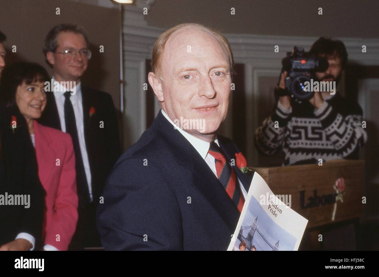 Rt. Hon. Neil Kinnock, Labour party Leader and Member of Parliament for Islwyn, attends a party policy launch in London, England on May 24, 1990. Stock Photo
