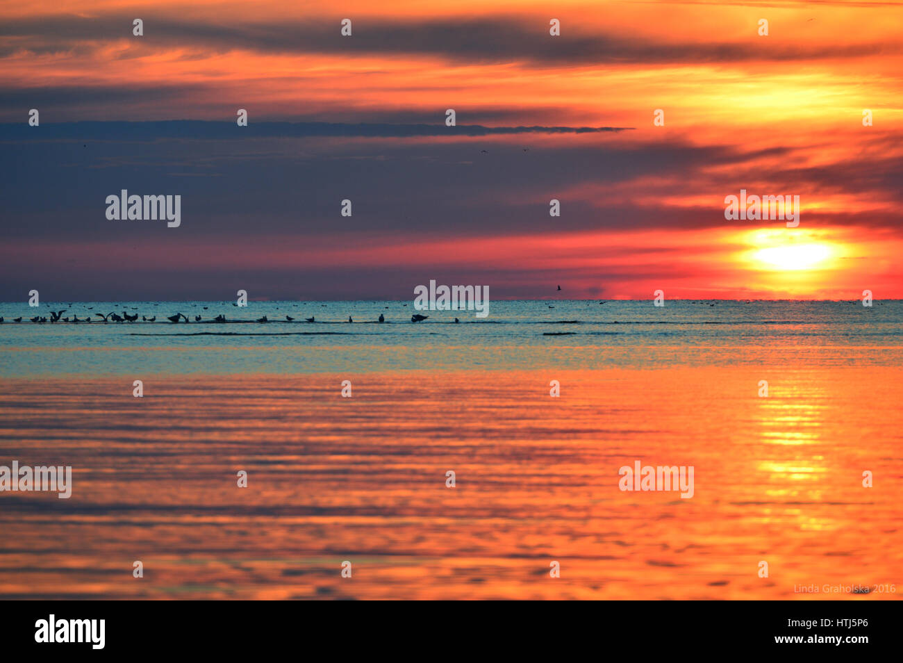 colorful sunset in the sea with reflections and clouds Stock Photo - Alamy