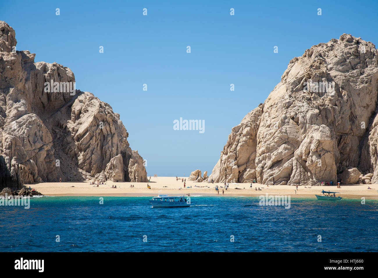 CABO SAN LUCAS, MEXICO -MARCH 20, 2012 :  View on Lover's beach from the sea in Cabo San Lucas, Mexico Stock Photo