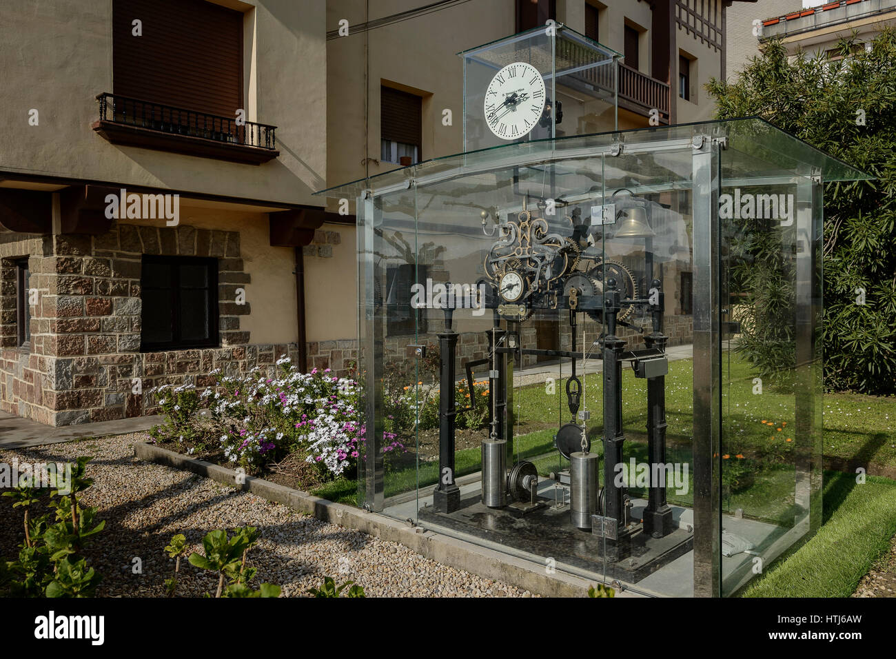 Benito Yeregui's clock, a tribute to the five generations of the family and the icons of the Zumaia industry, Zumaya, Guipuzcoa, Basque Country, Spain. Stock Photo