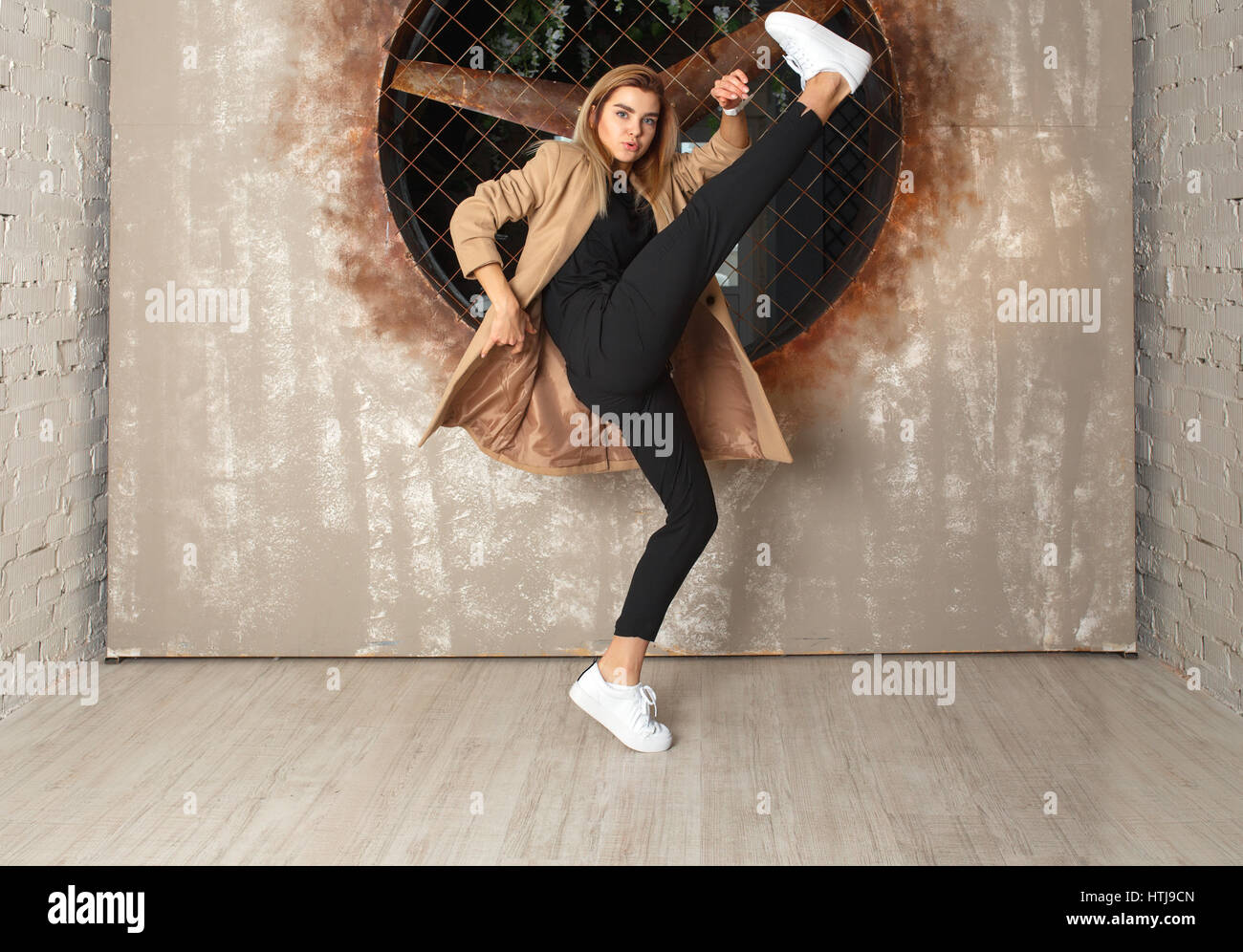 Street dance girl dancer on textured background Stock Photo