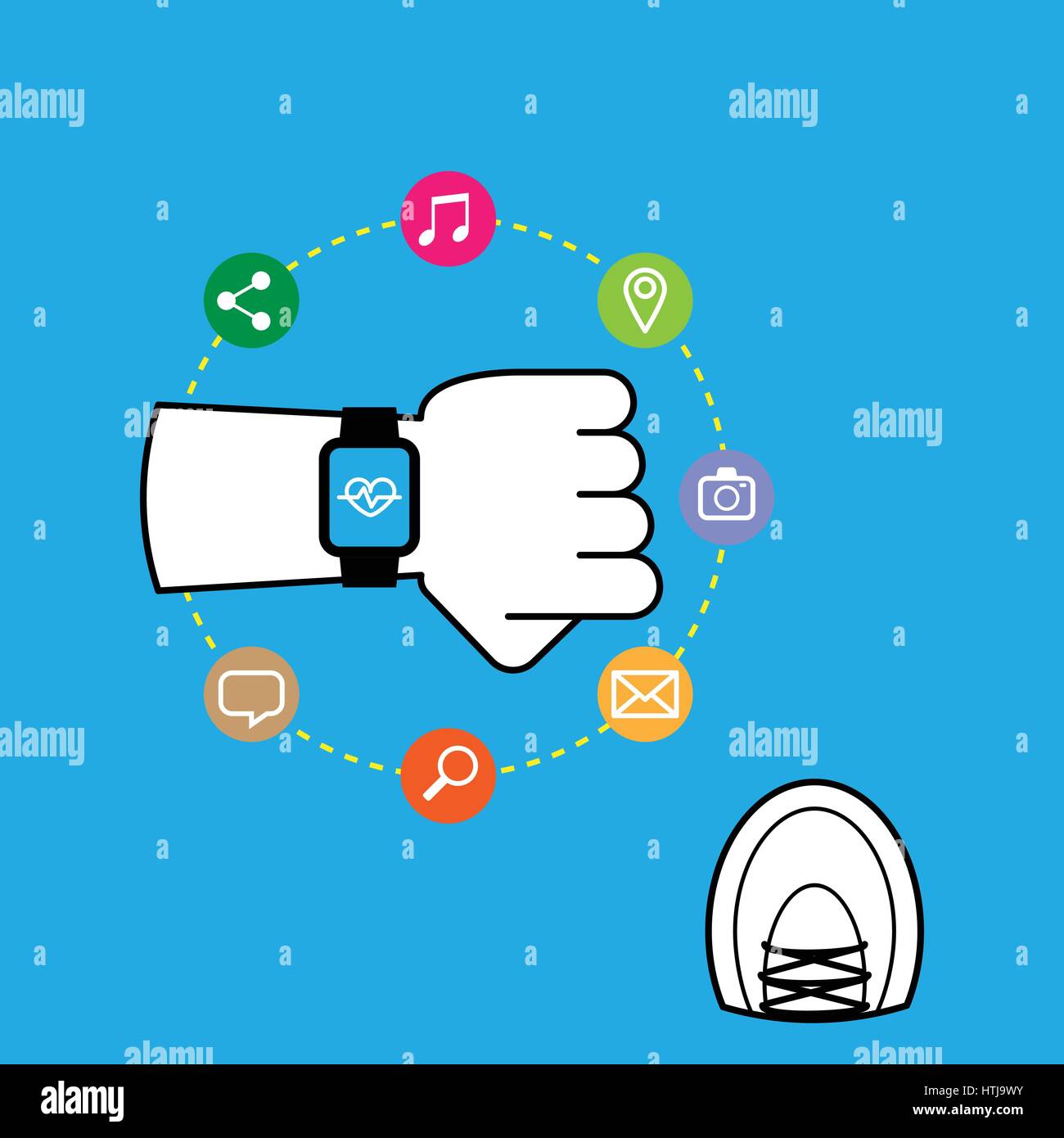 Simple design smart watch function with running shoe from top view Stock Vector