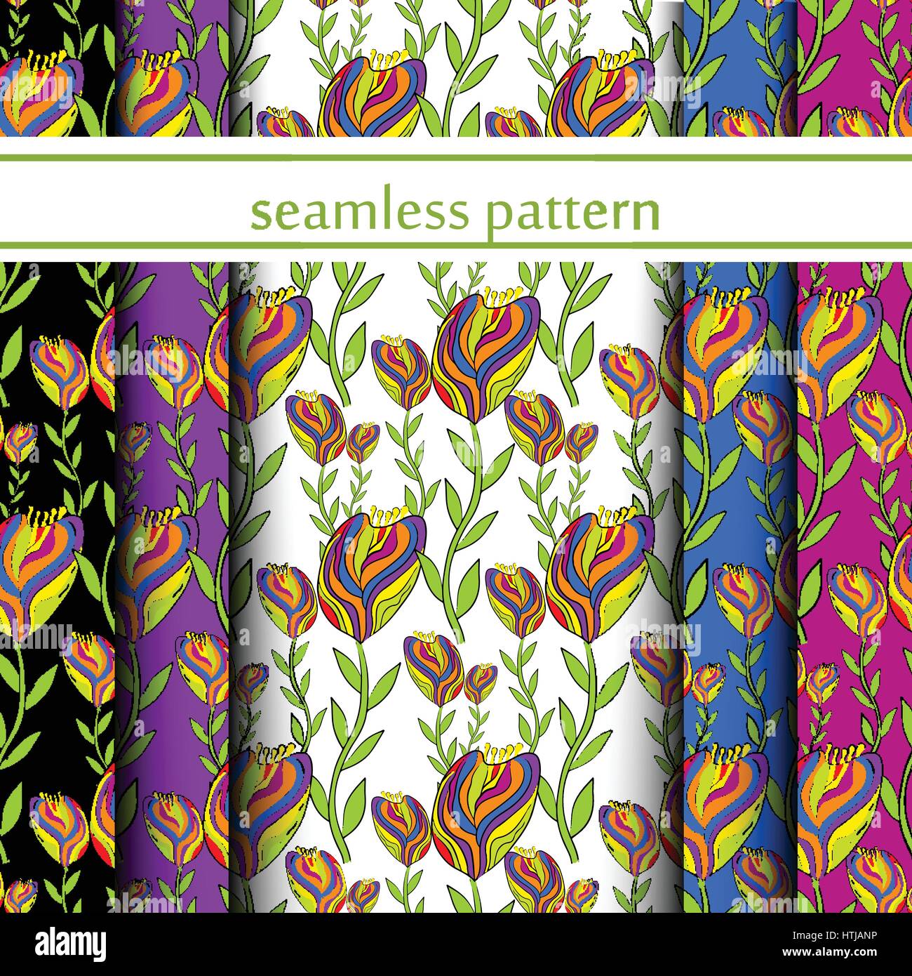 set of seamless pattern with flowers. vector Stock Vector Image & Art ...