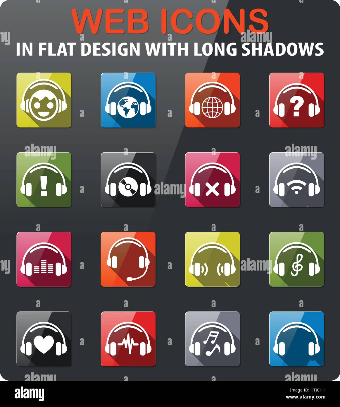 headphones icons set in flat design with long shadow Stock Vector Image ...