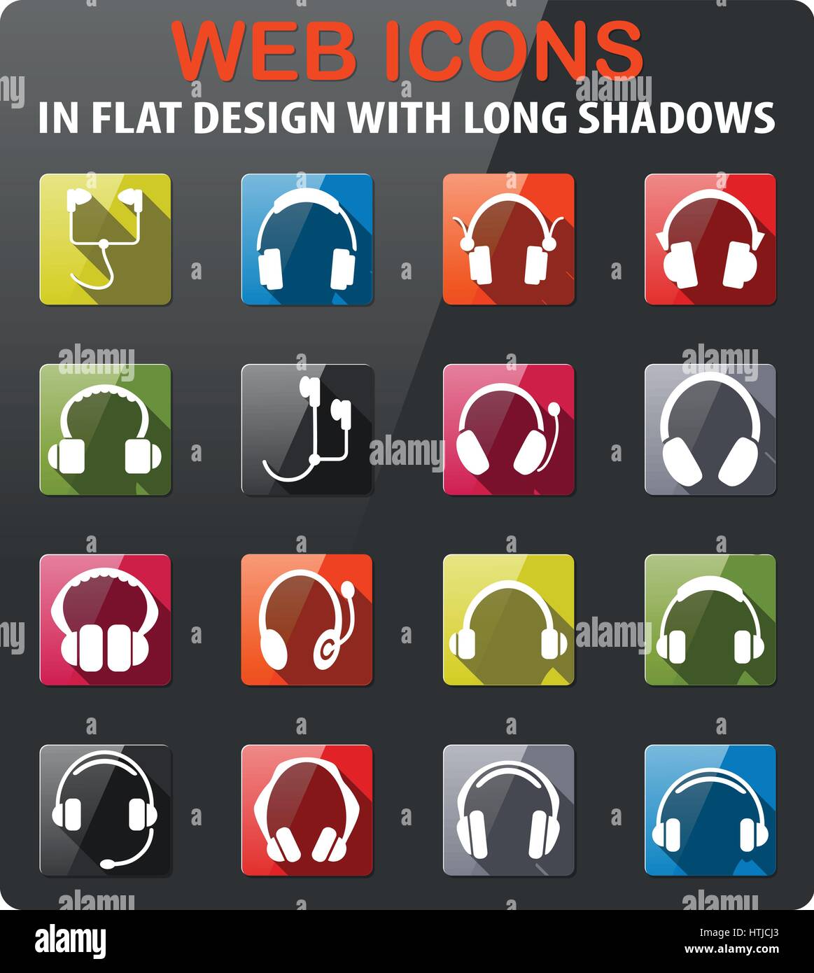 headphones icons set in flat design with long shadow Stock Vector Image ...