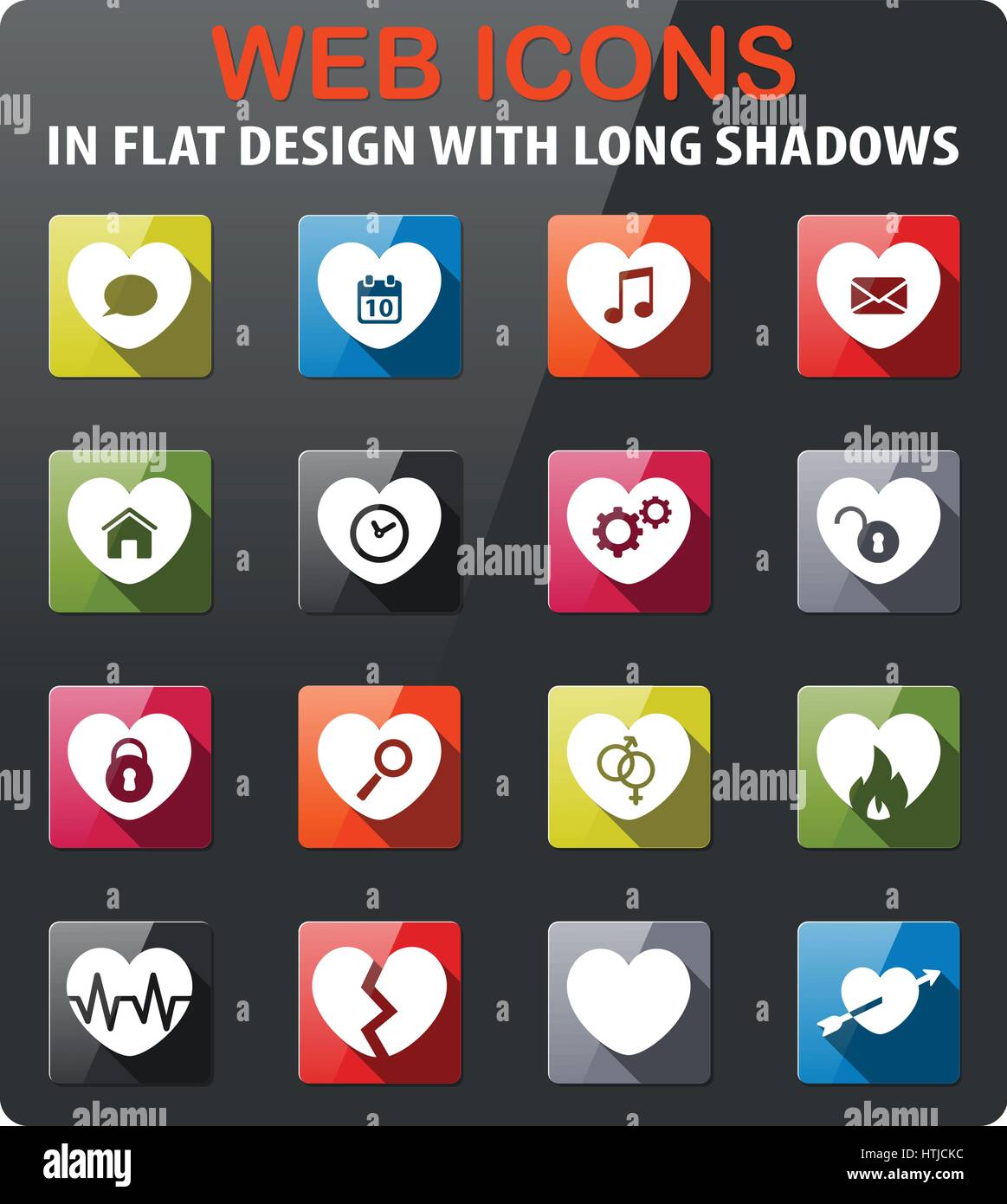 Heart icons set in flat design with long shadow Stock Vector Image ...