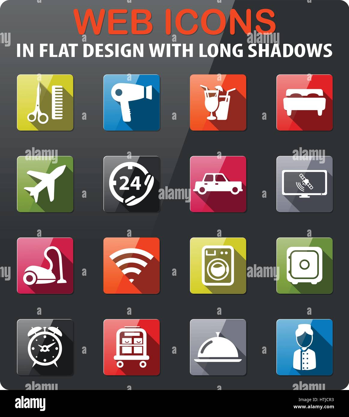 Car Icon, Colorful Long Shadow Iconpack