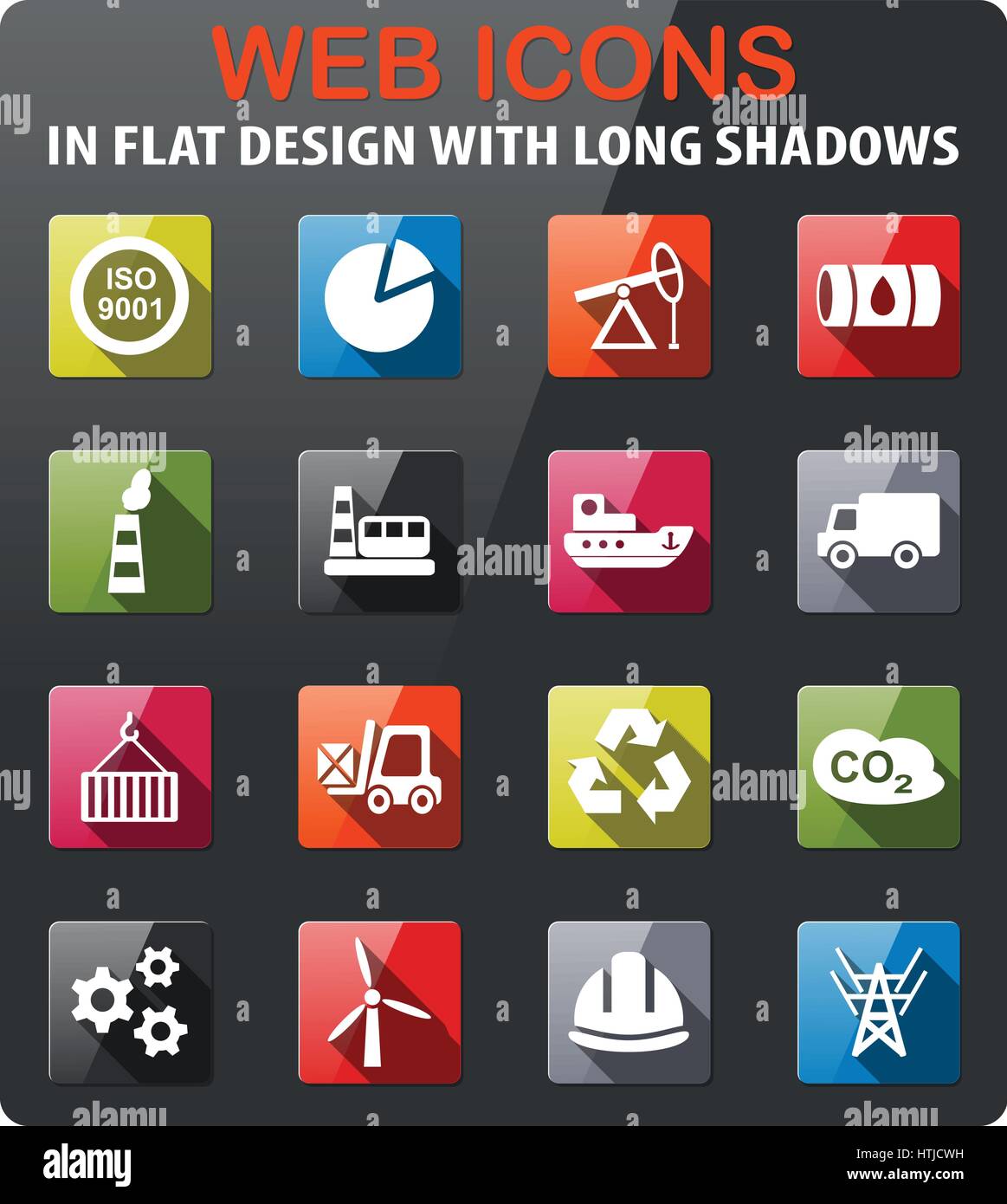 industry icons set in flat design with long shadow Stock Vector Image ...