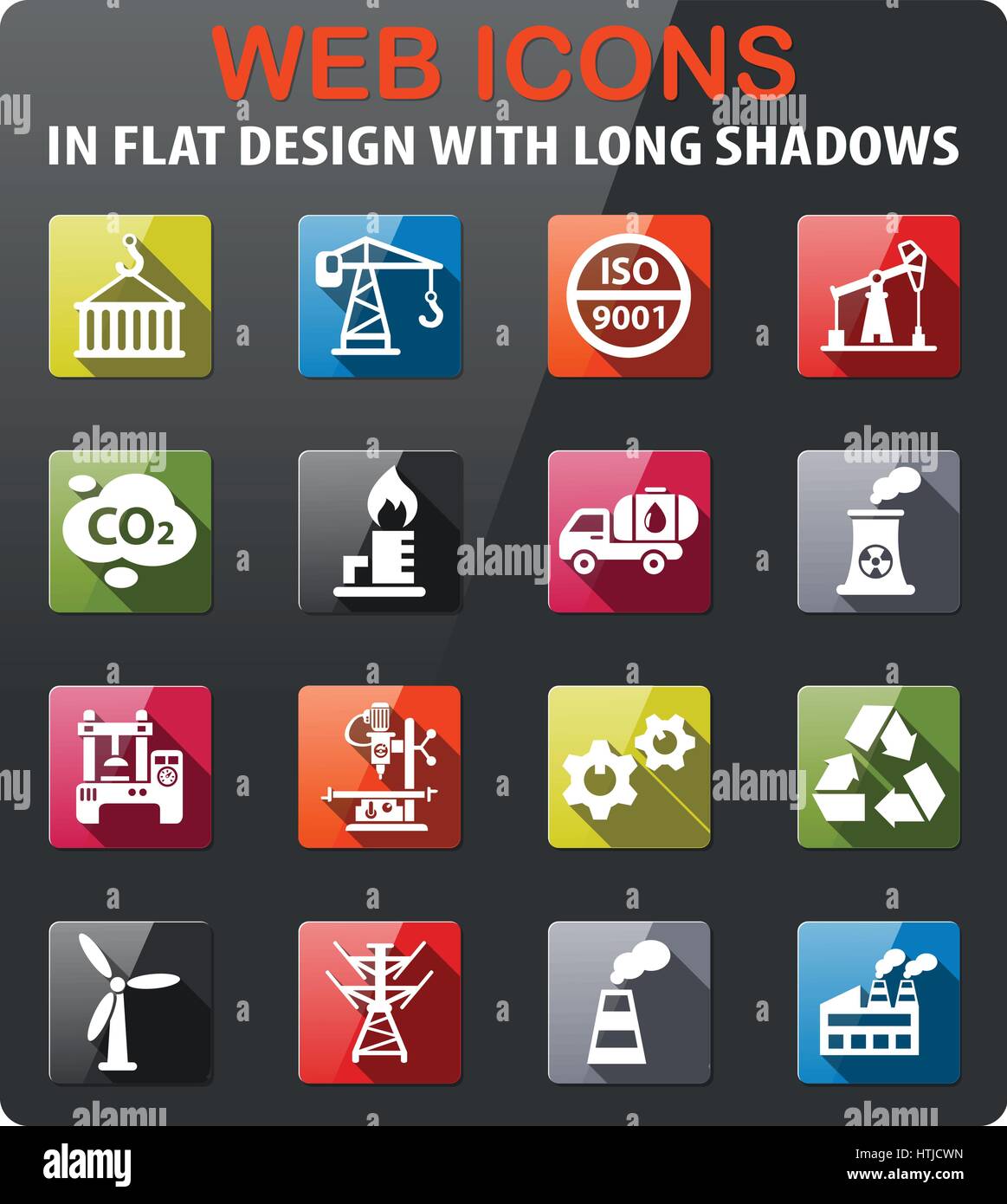 industry icons set in flat design with long shadow Stock Vector Image ...