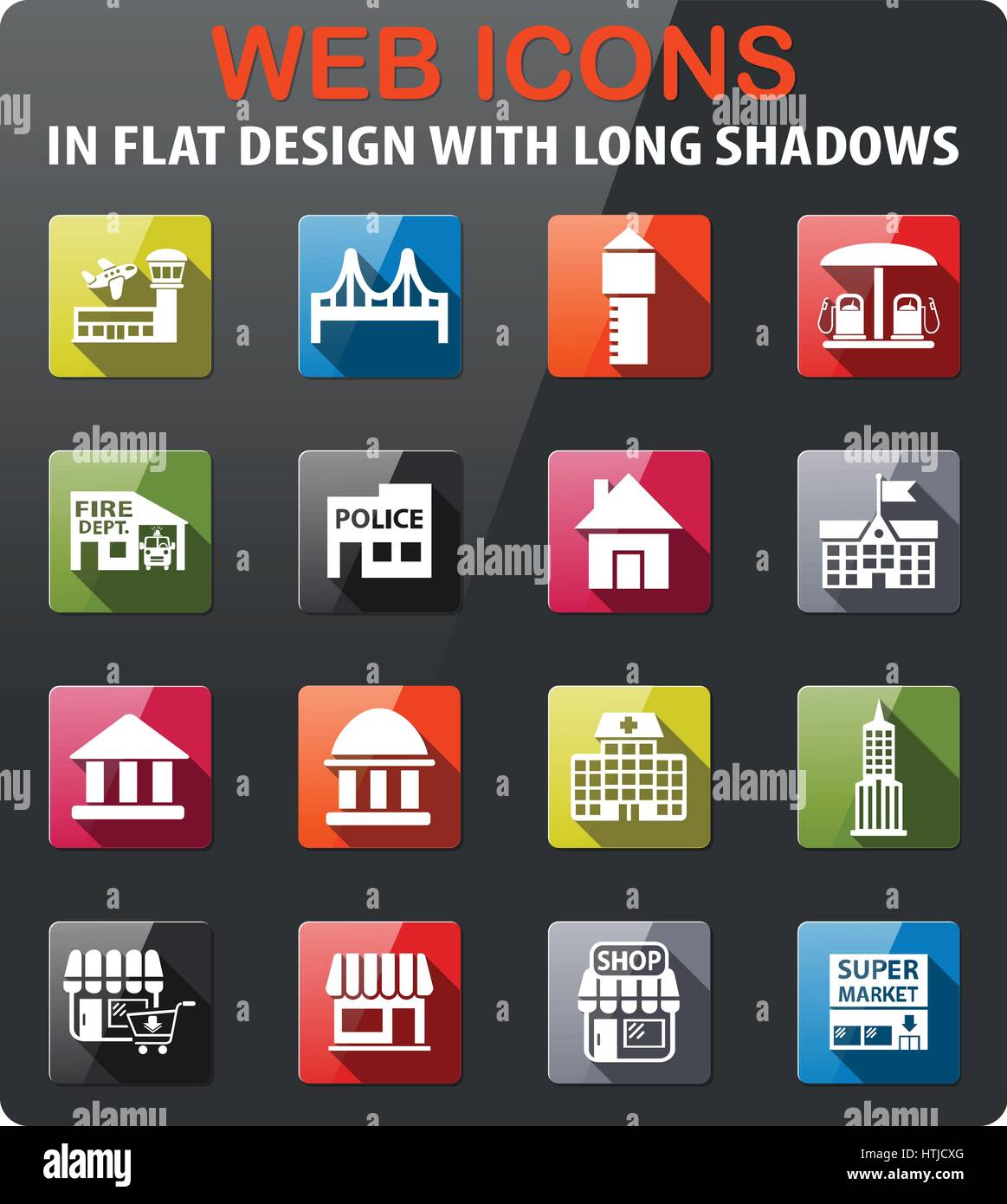 infrastructure icons set in flat design with long shadow Stock Vector ...