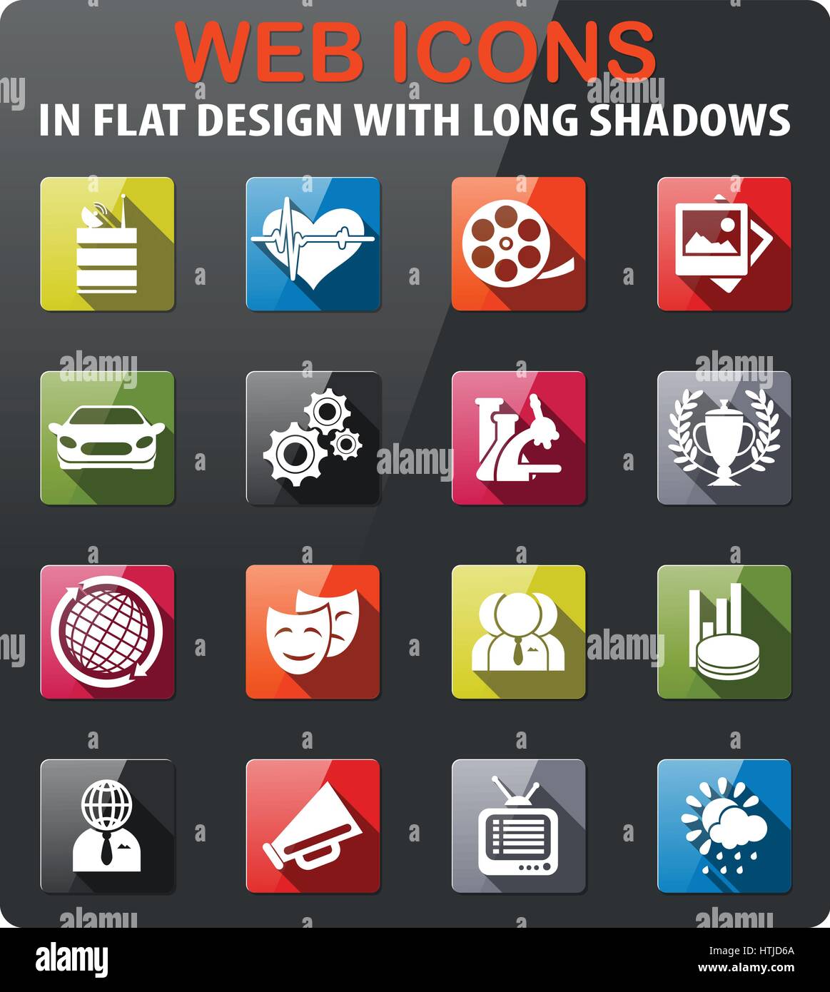 Media vector icons set in flat design with long shadow Stock Vector ...