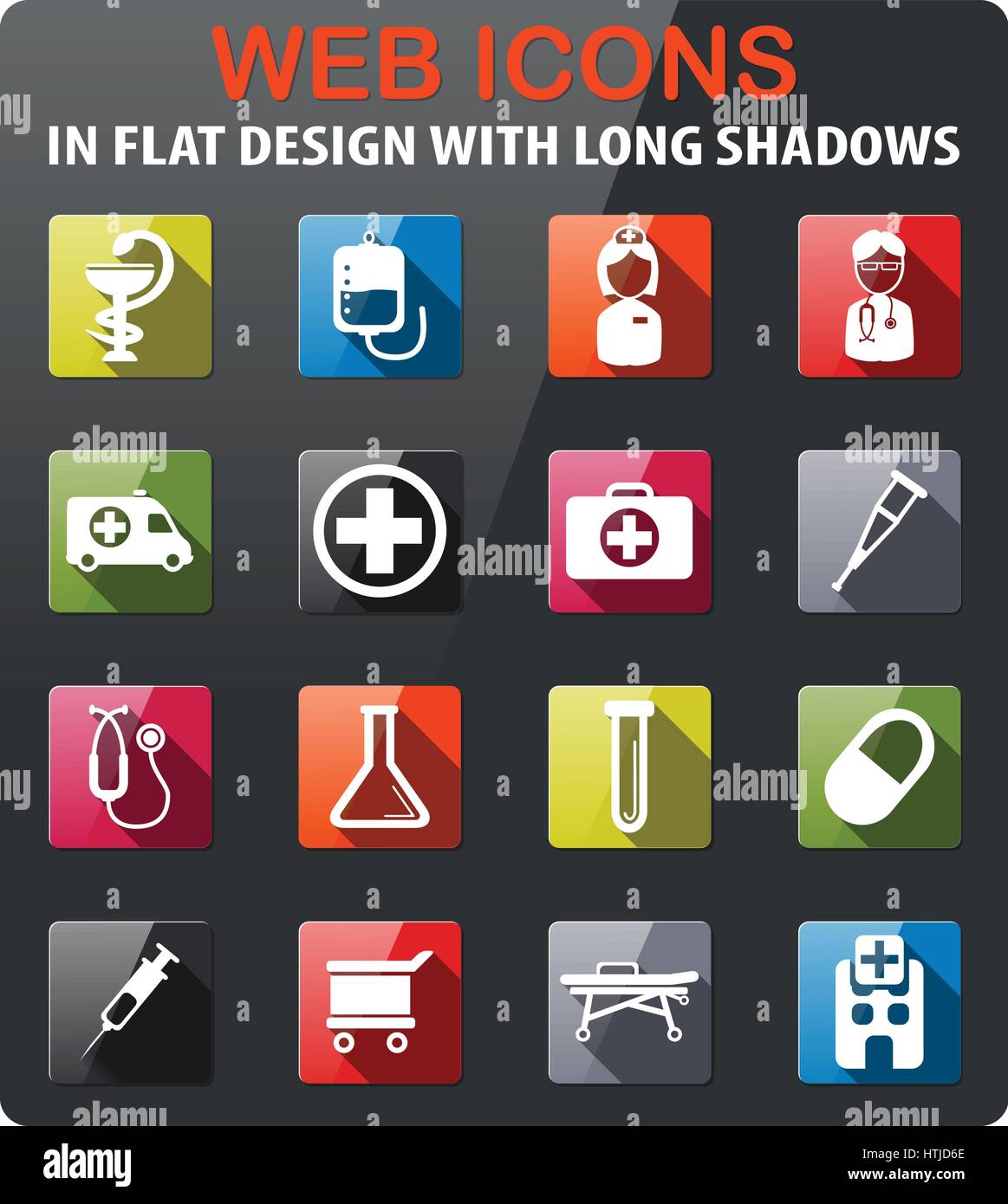 Medical icons set in flat design with long shadow Stock Vector Image ...