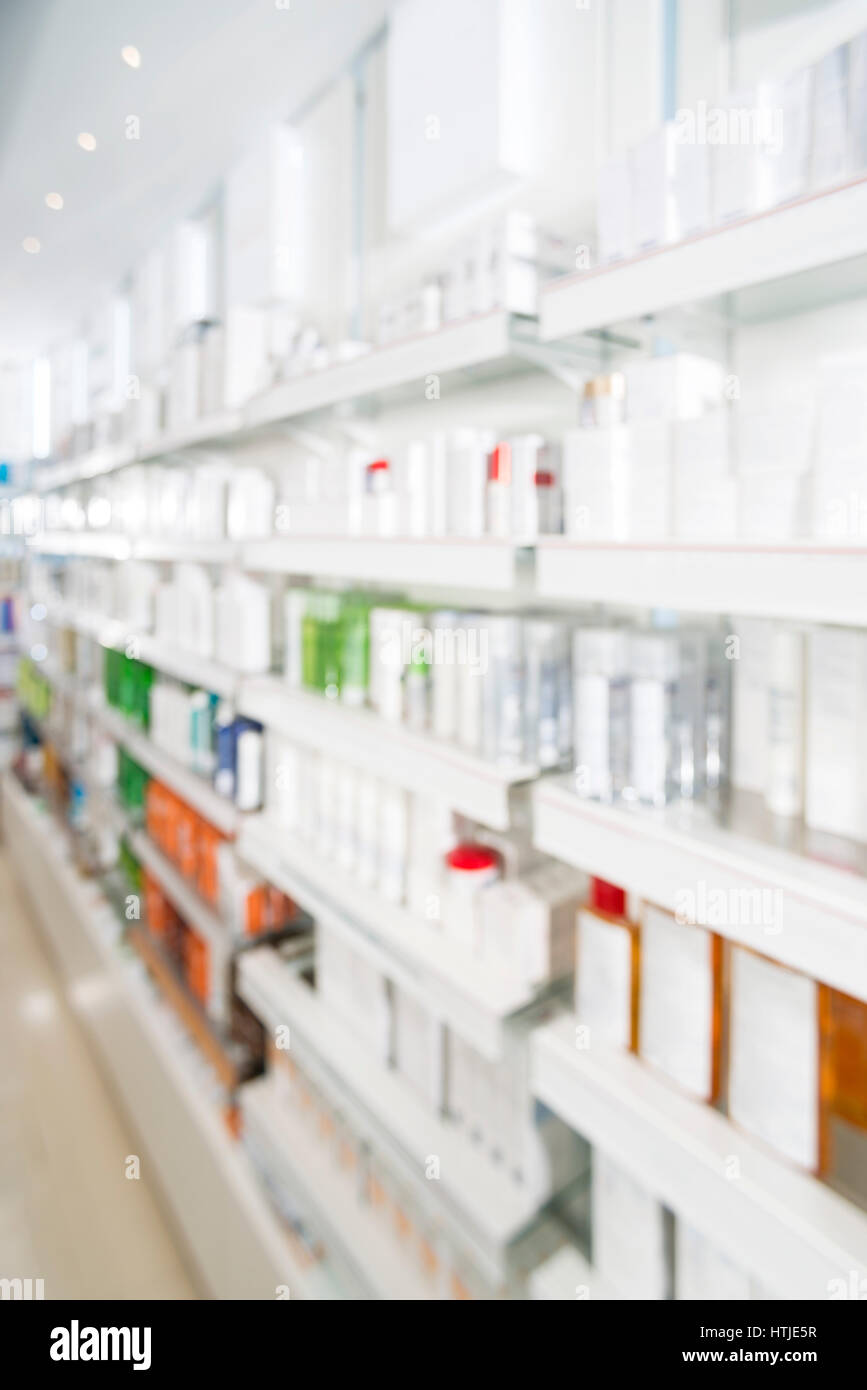 Medicines Displayed On Shelves In Pharmacy Stock Photo