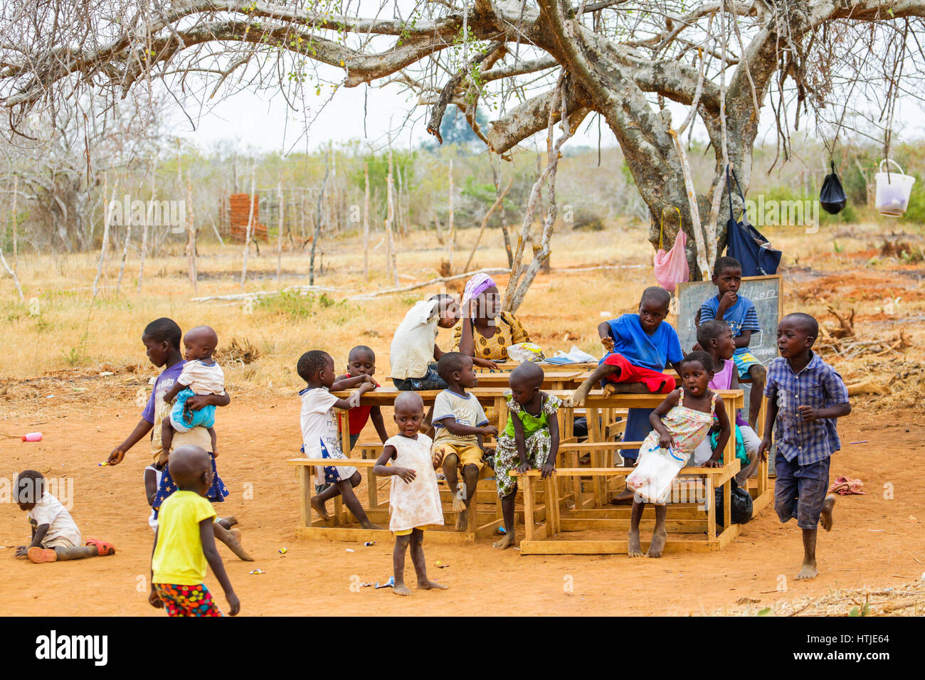 Children from small local village attending open air primary school. Malindi, Kenya. Stock Photo