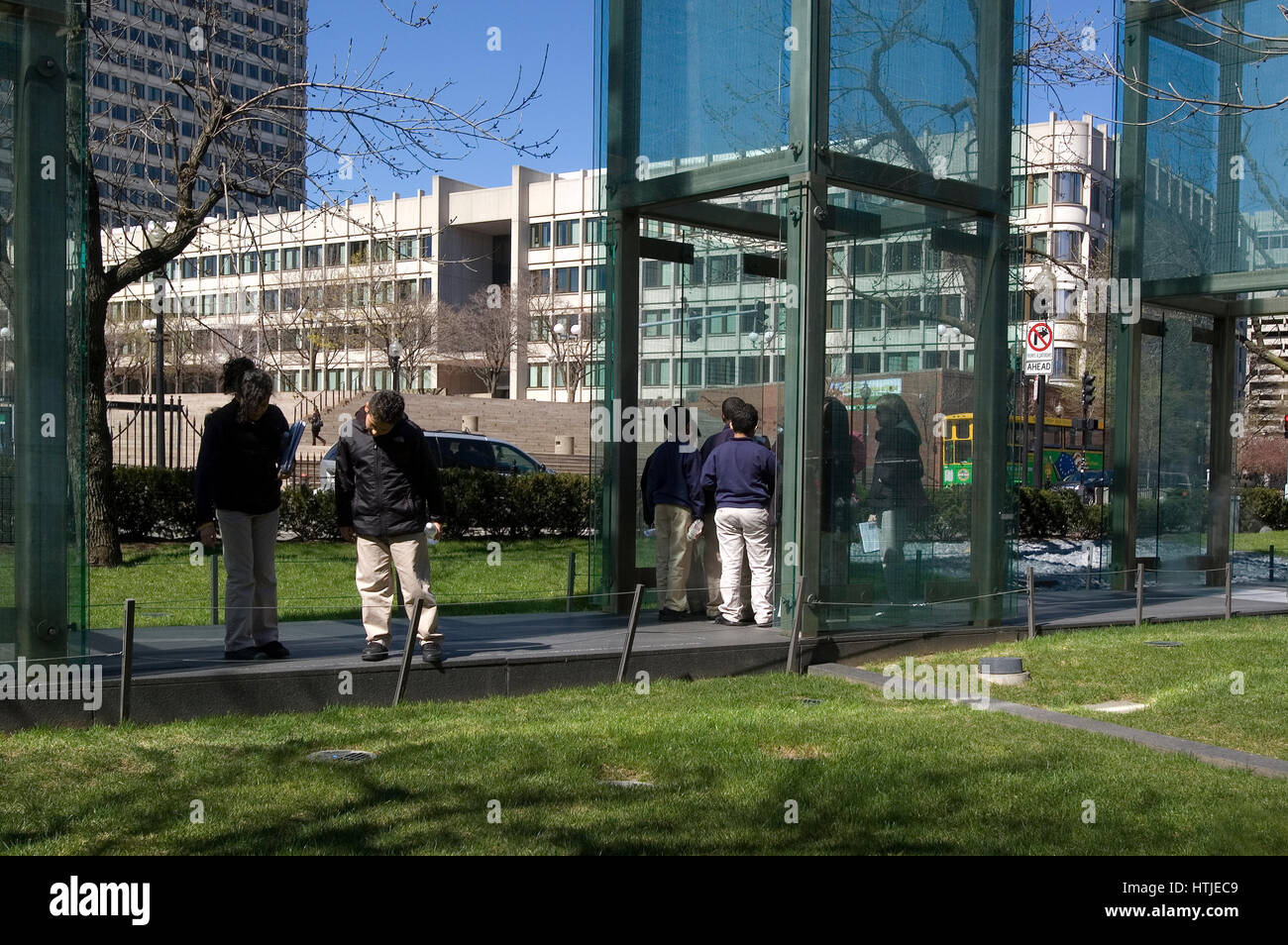Students visiting the Holocaust Musem on the Greenway in Boston, Massachusetts Stock Photo