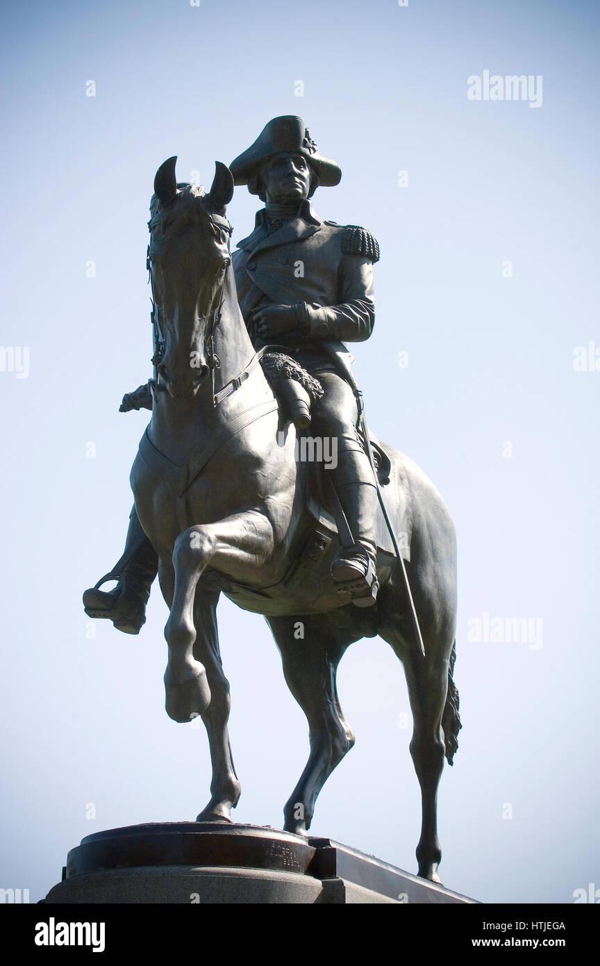 Statue of George Washington on Boston Public Gardens Stock Photo