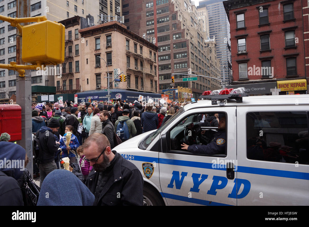 People and Police at Women's March & Anti Trump in New York City Stock ...