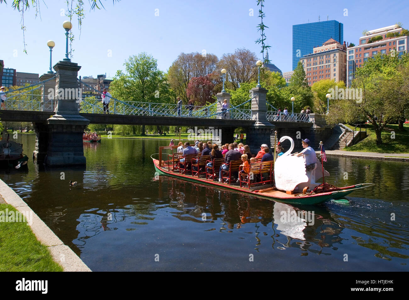 The Boston Public Gardens and the historic swanboats Stock Photo