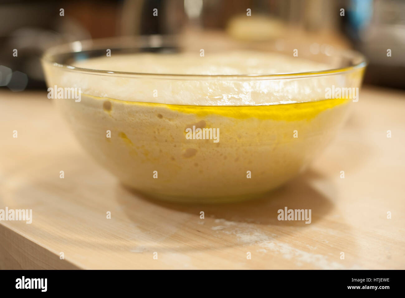 Focaccia Dough After Its First Rise Stock Photo Alamy