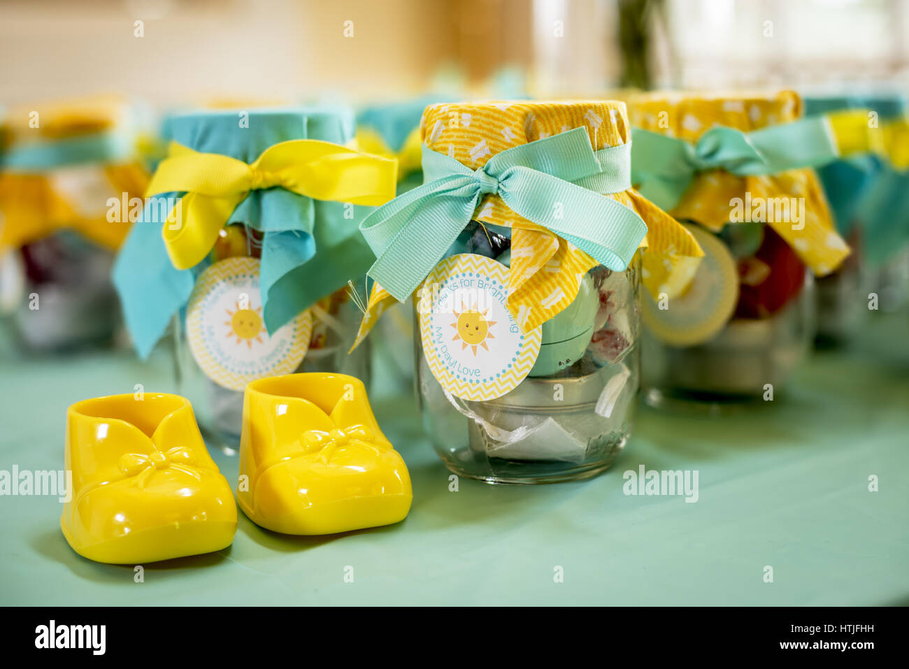Baby shower celebration of trinkets and toys Stock Photo Alamy