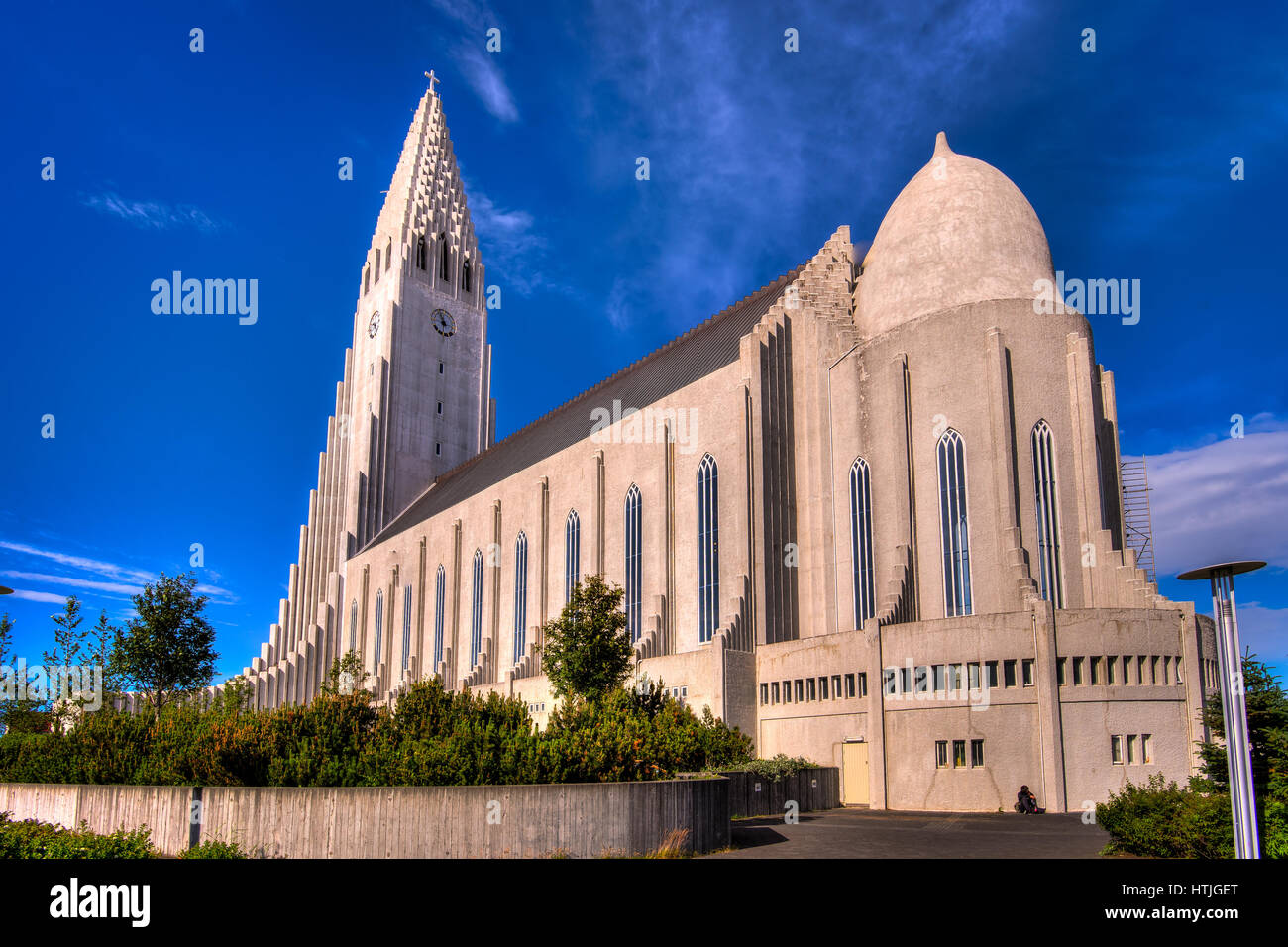 The unique and futuristic looking Hallgrímskirkja Church in Iceland. Stock Photo