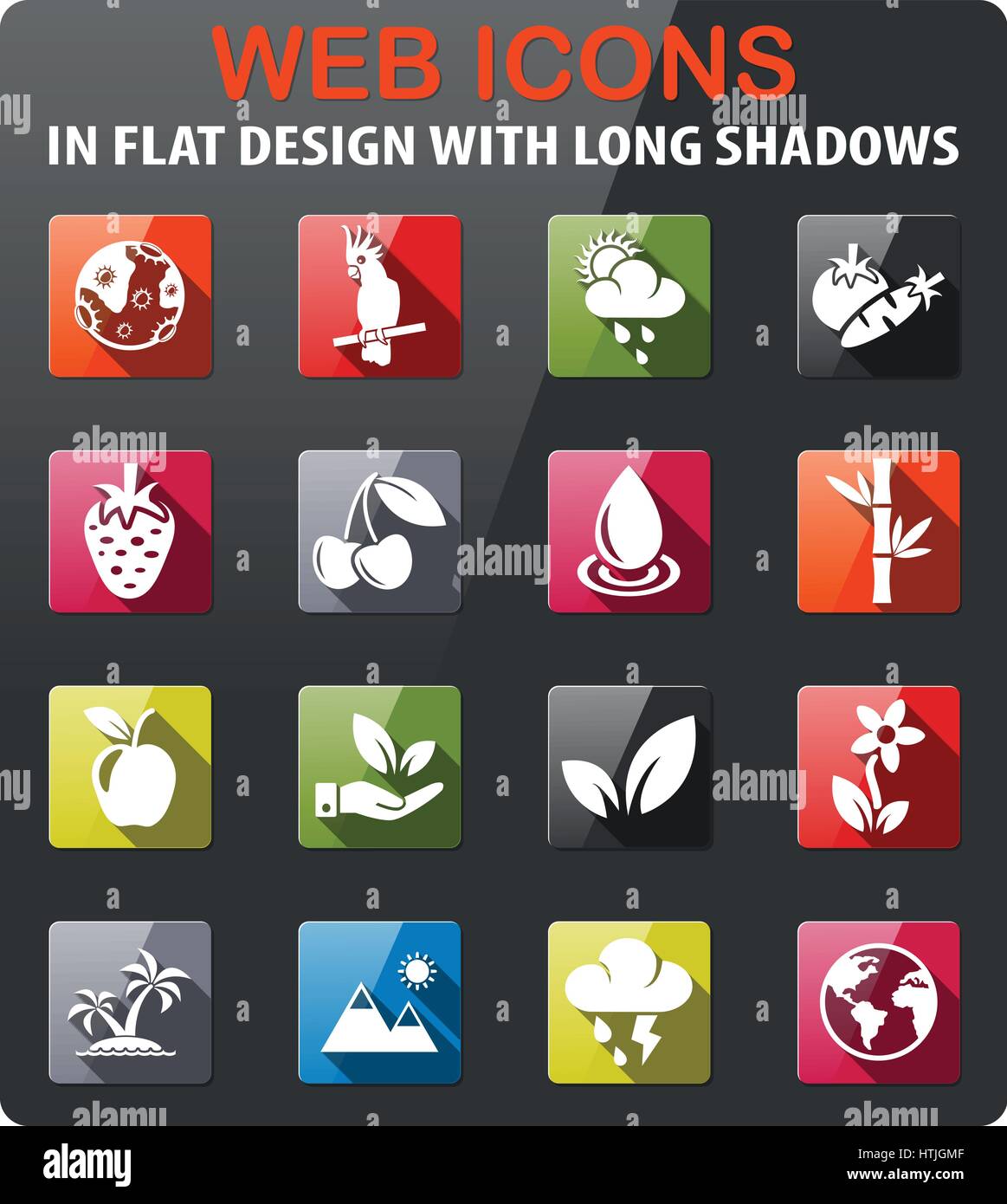 nature icons set in flat design with long shadow Stock Vector Image ...