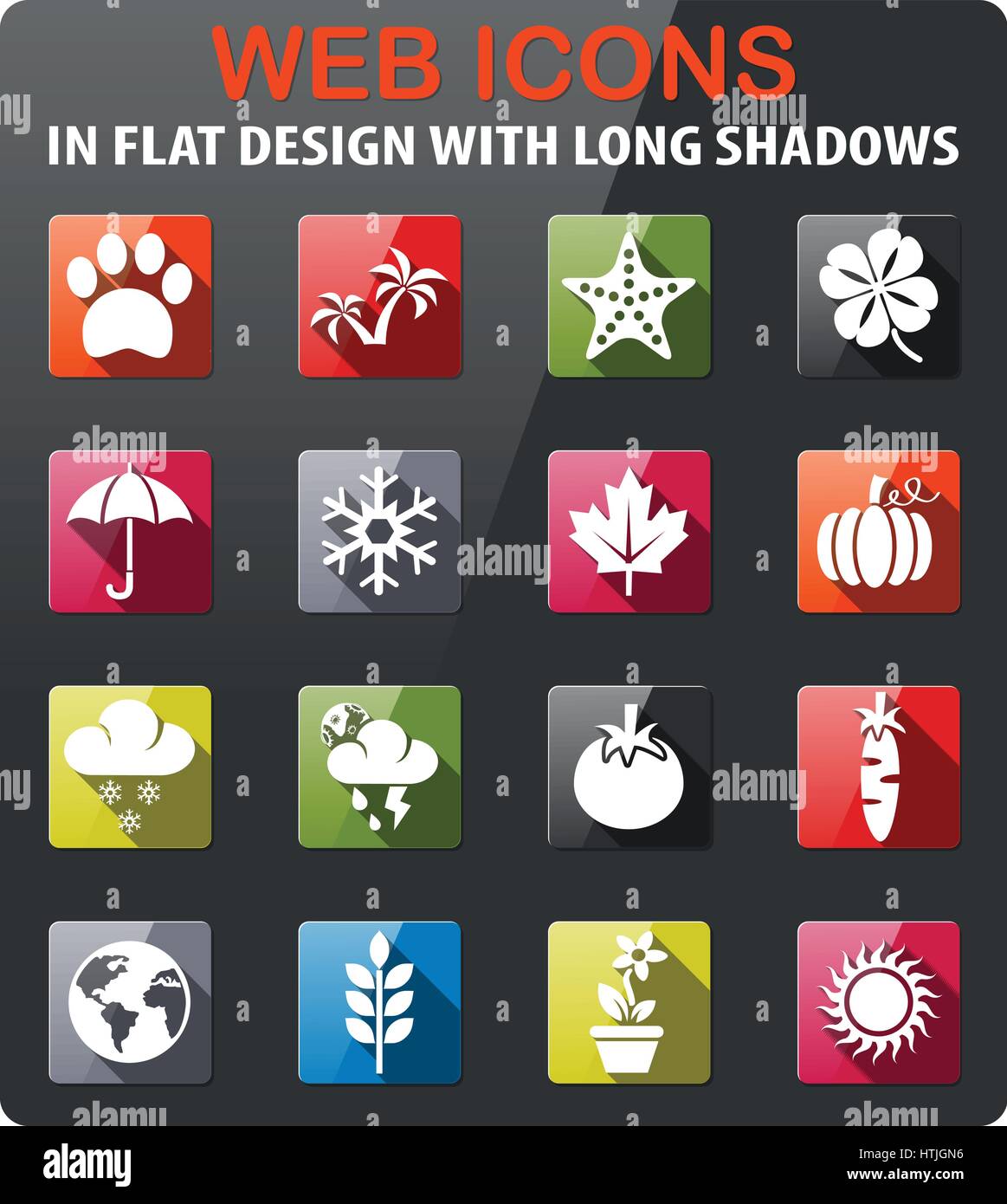 nature icons set in flat design with long shadow Stock Vector Image ...