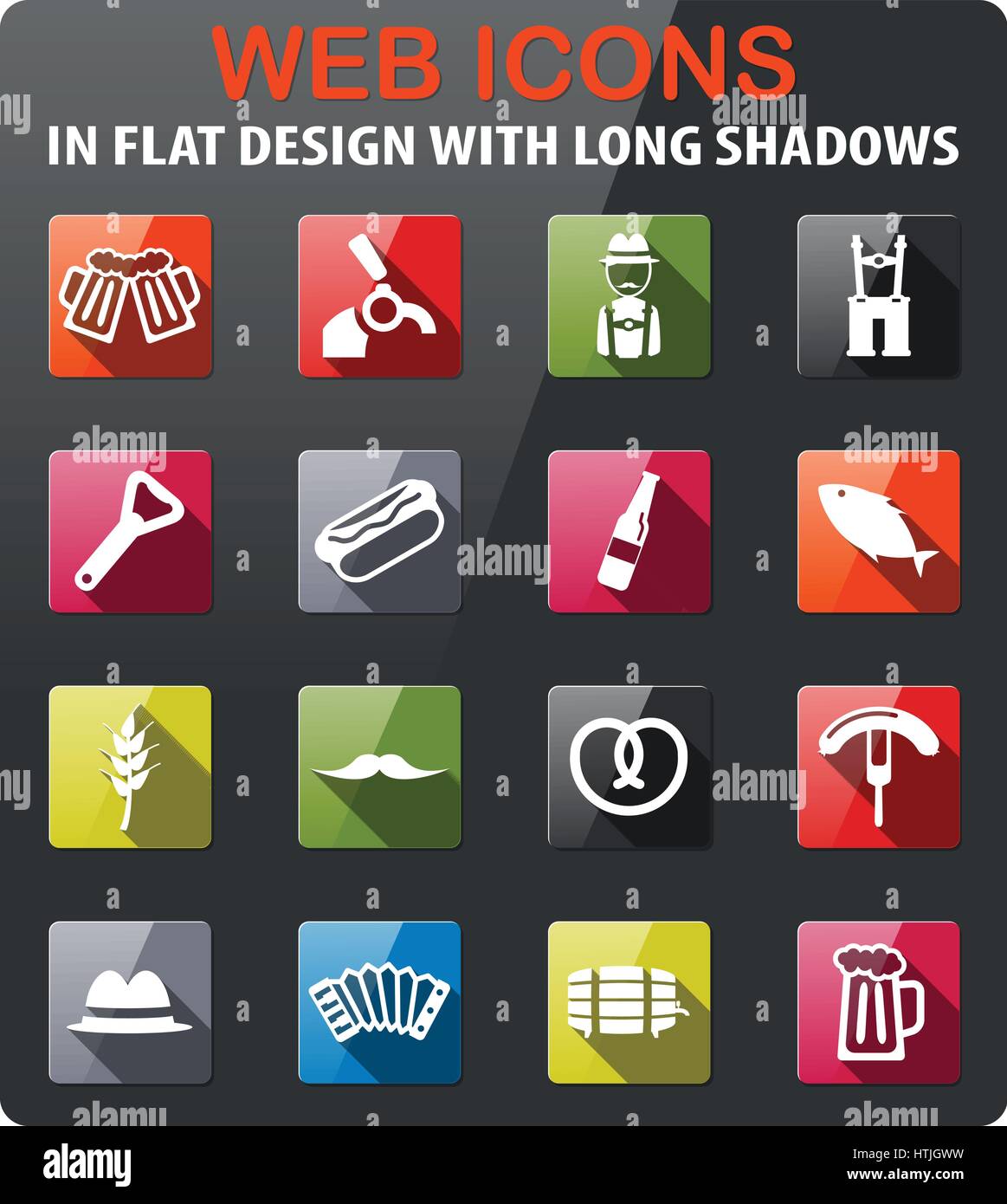 Oktoberfest icons set in flat design with long shadow Stock Vector ...