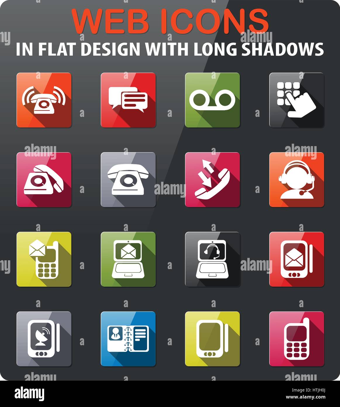 phone icons set in flat design with long shadow Stock Vector Image ...