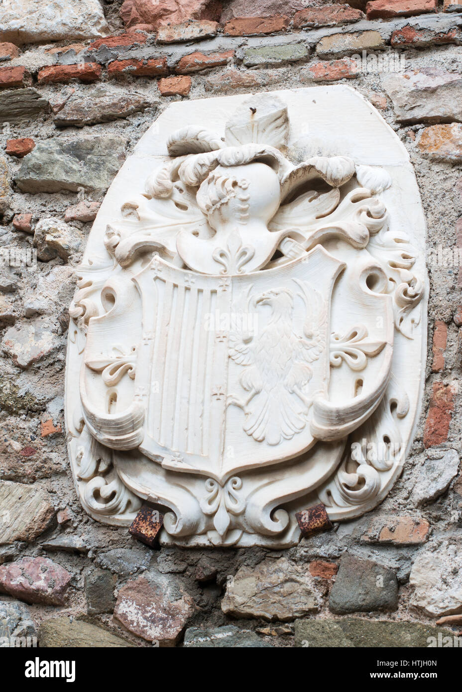 Coat of arms inside the Alcazaba or Moorish castle, Malaga, Andalusia, Spain, Europe Stock Photo