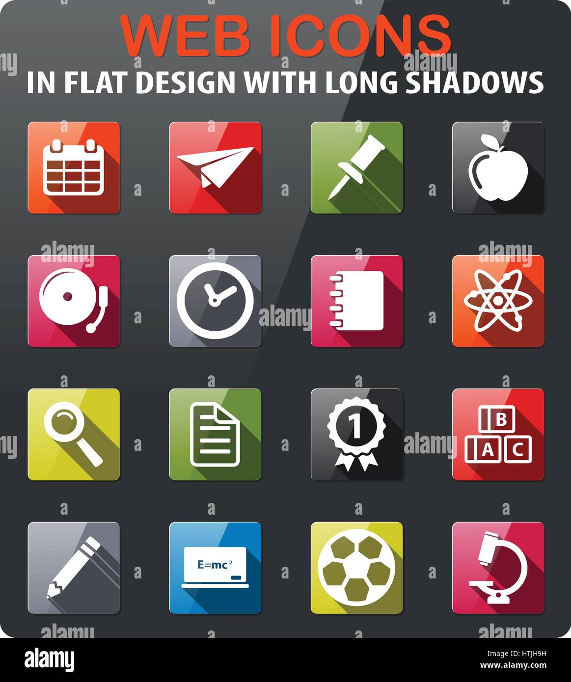 School icons set in flat design with long shadow Stock Vector Image ...