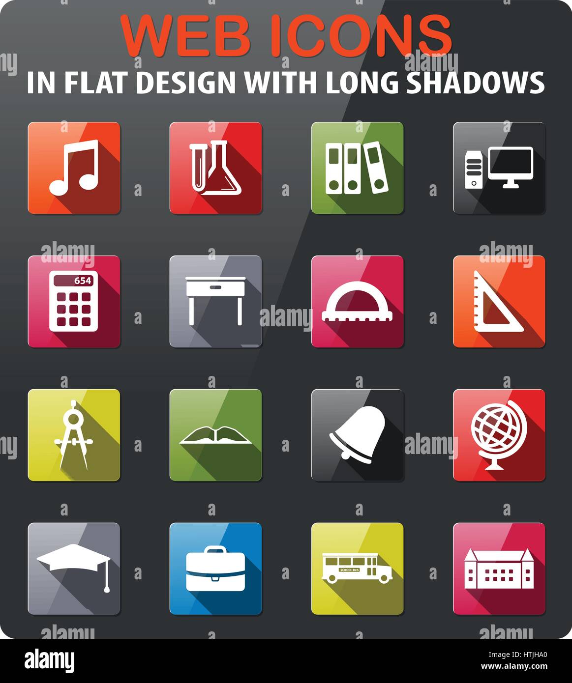 School icons set in flat design with long shadow Stock Vector Image ...