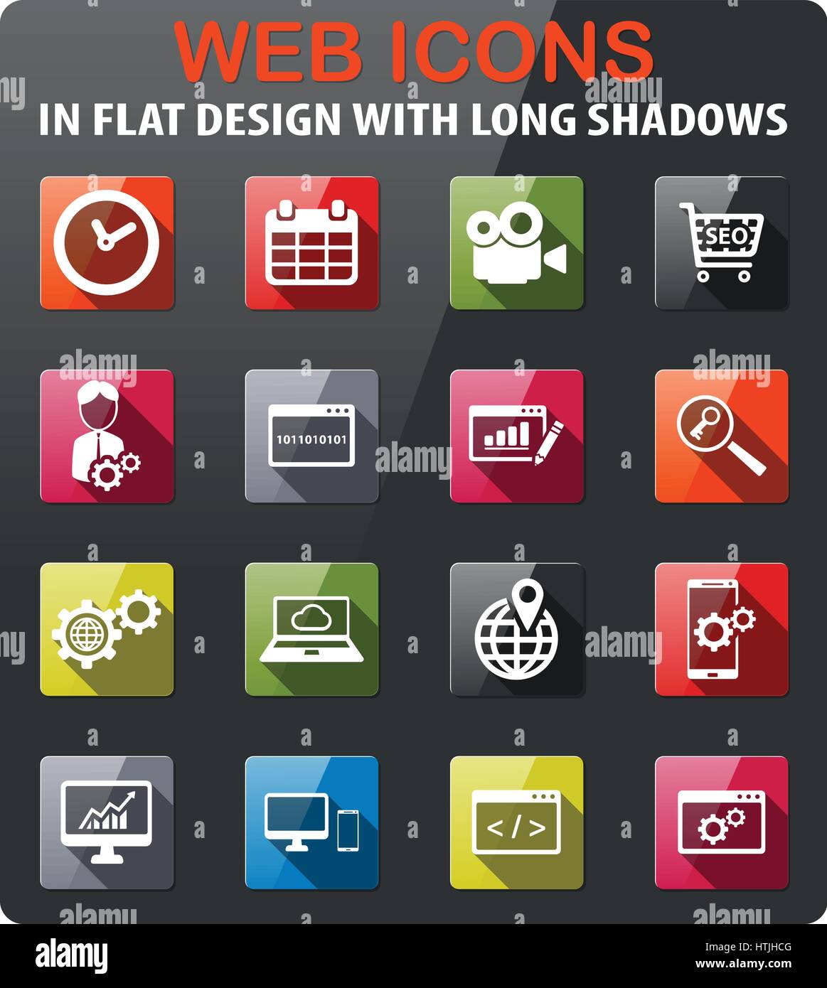 SEO and development icons set in flat design with long shadow Stock ...