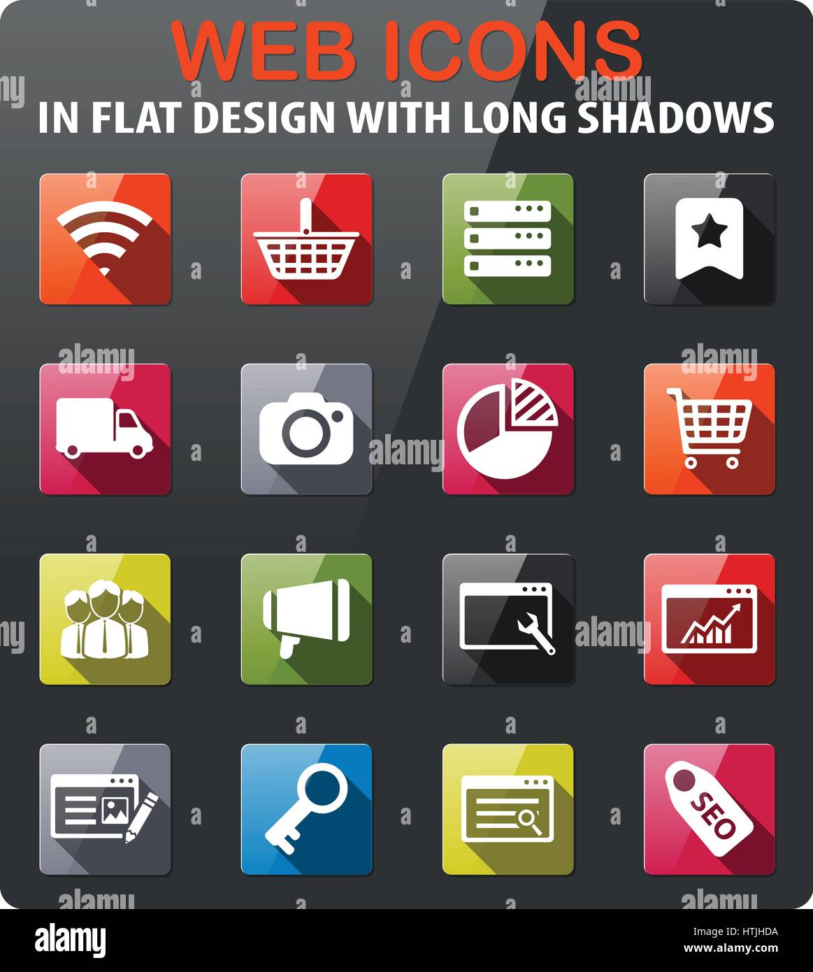 SEO and development icons set in flat design with long shadow Stock ...