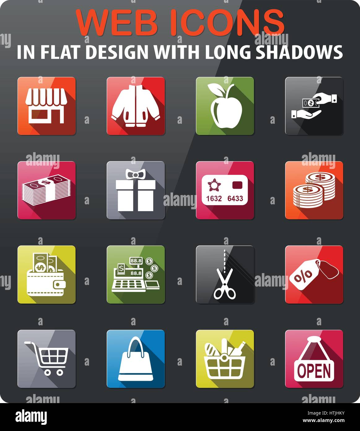 shopping icons set in flat design with long shadow Stock Vector Image ...