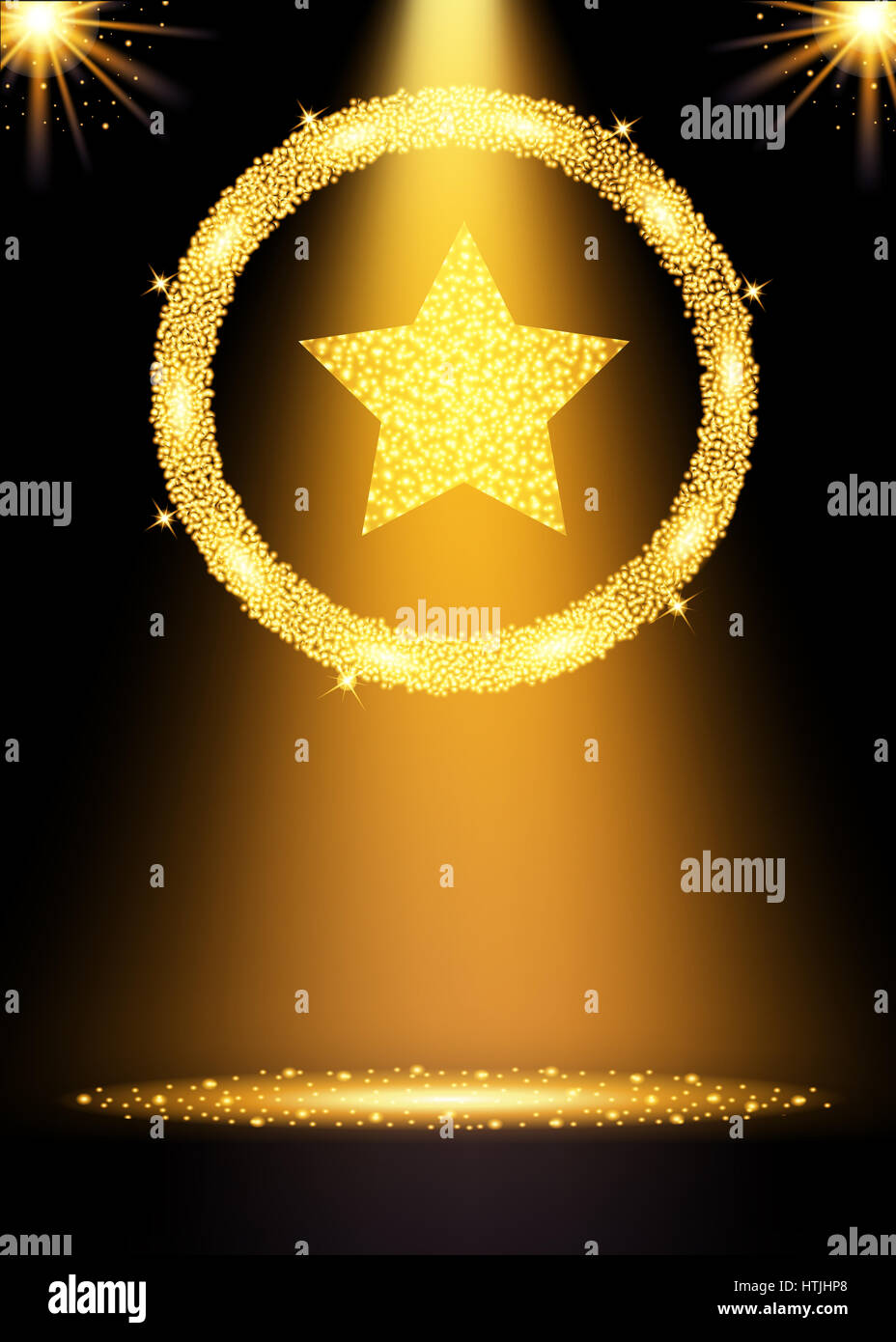 Spotlight gold background. Winner concept with star. Vector