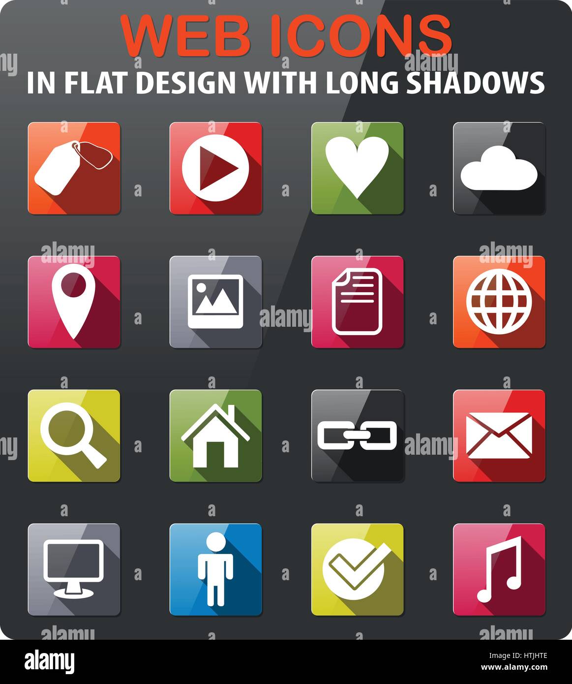 social media icons set in flat design with long shadow Stock Vector ...