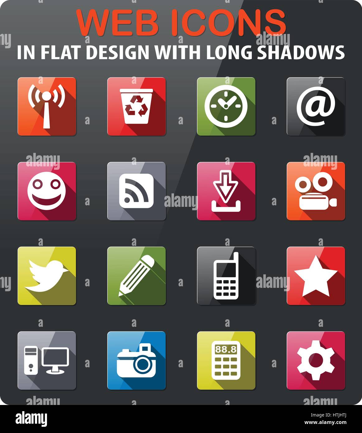 social media icons set in flat design with long shadow Stock Vector ...