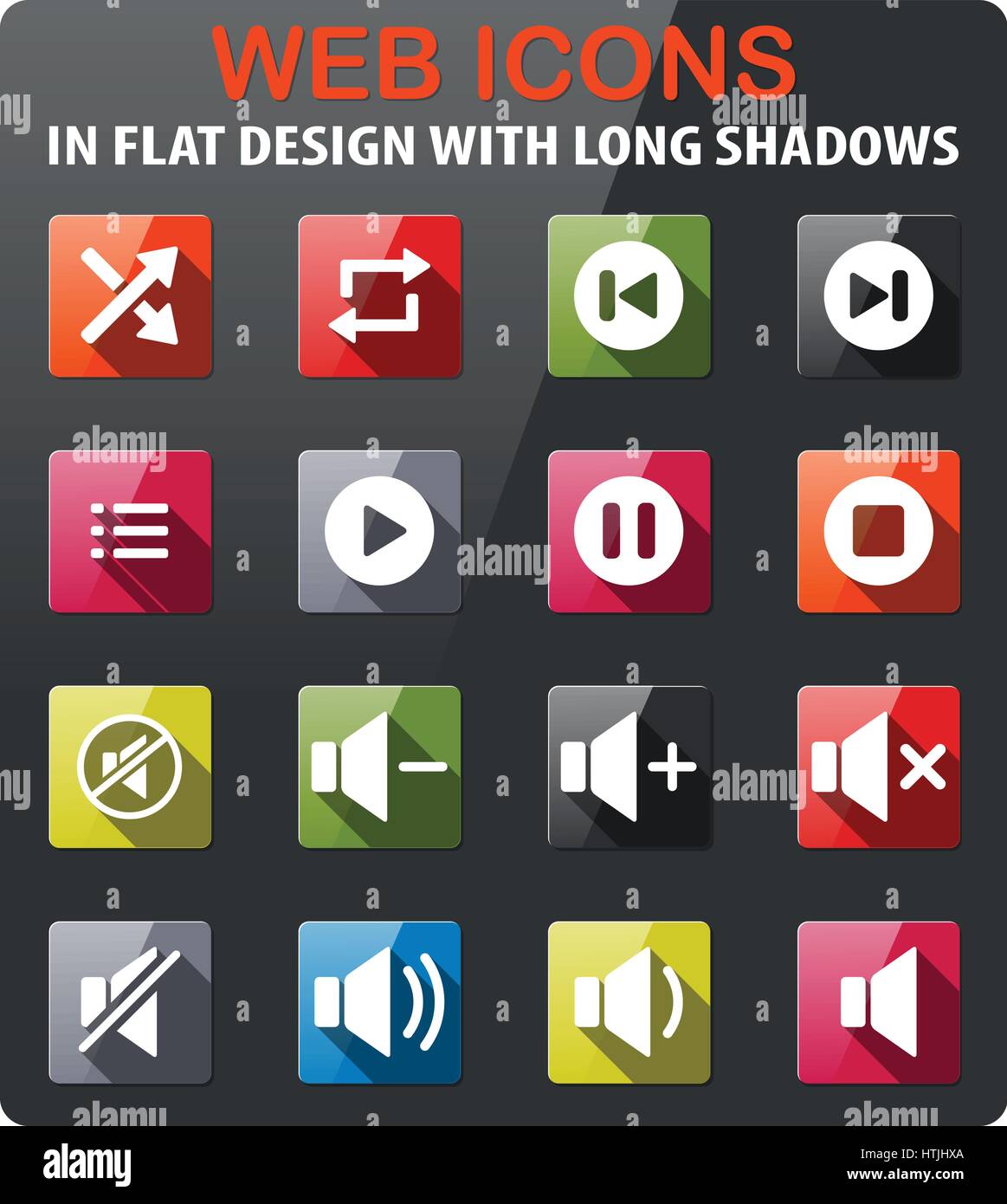 Media icons set in flat design with long shadow Stock Vector Image ...