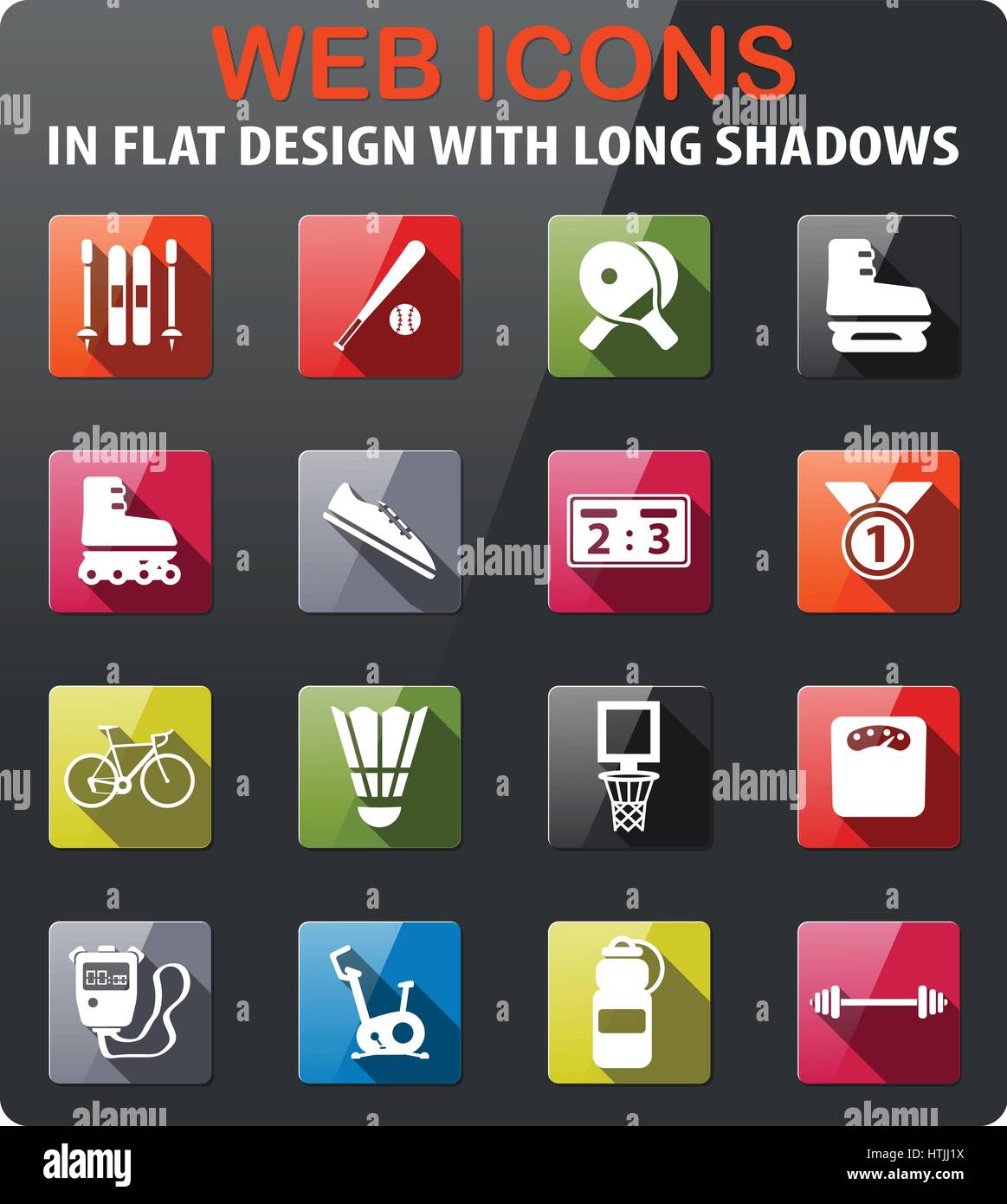 Sport icons set in flat design with long shadow Stock Vector Image ...